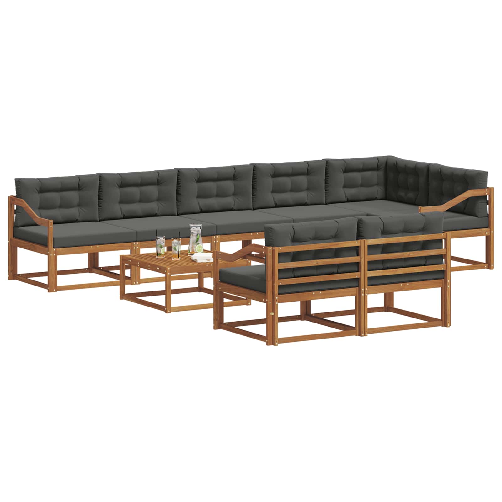 Outdoor-Sofagarnitur mit Kissen 9 pcs Natur und Anthrazit