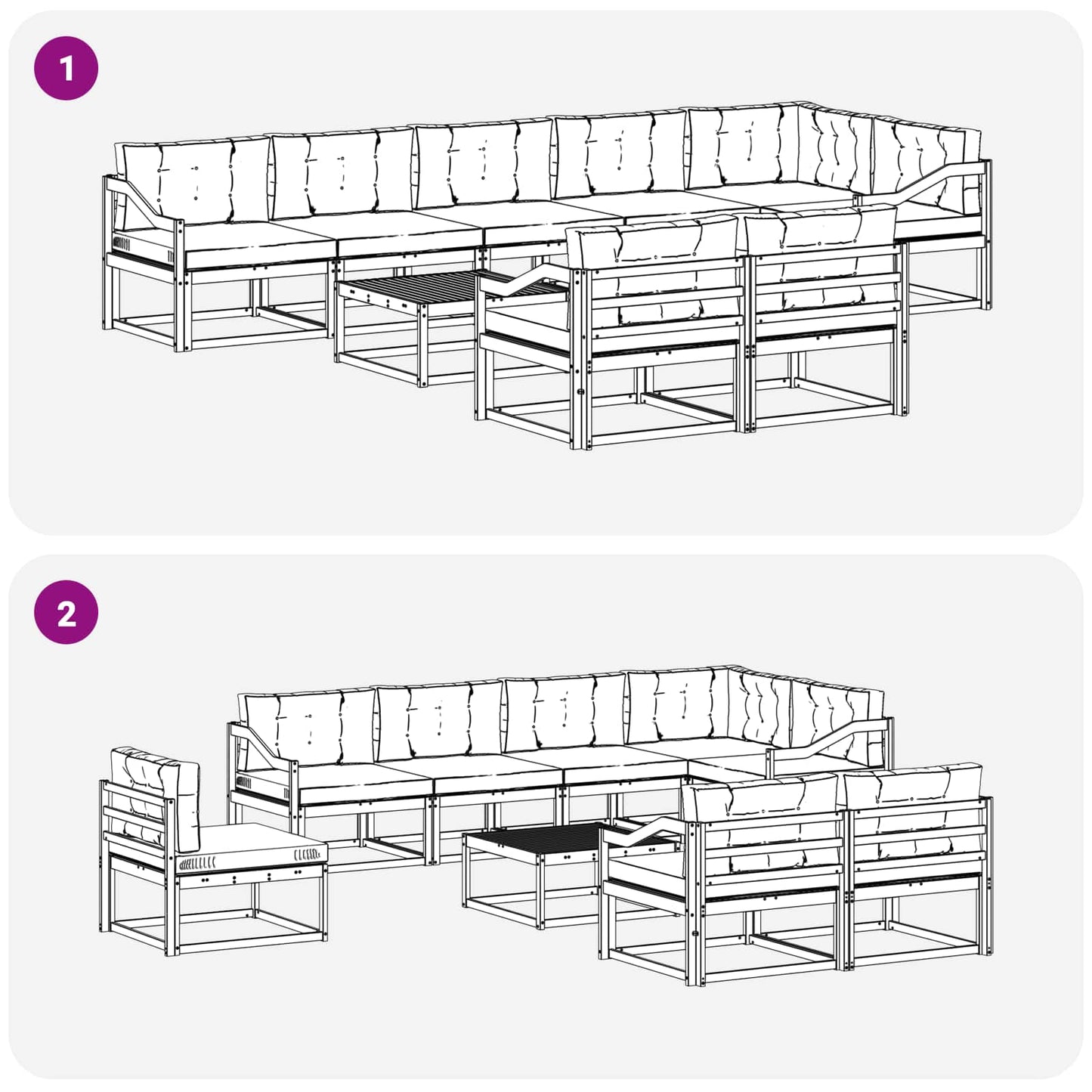 Outdoor-Sofagarnitur mit Kissen 9 pcs Natur und Anthrazit