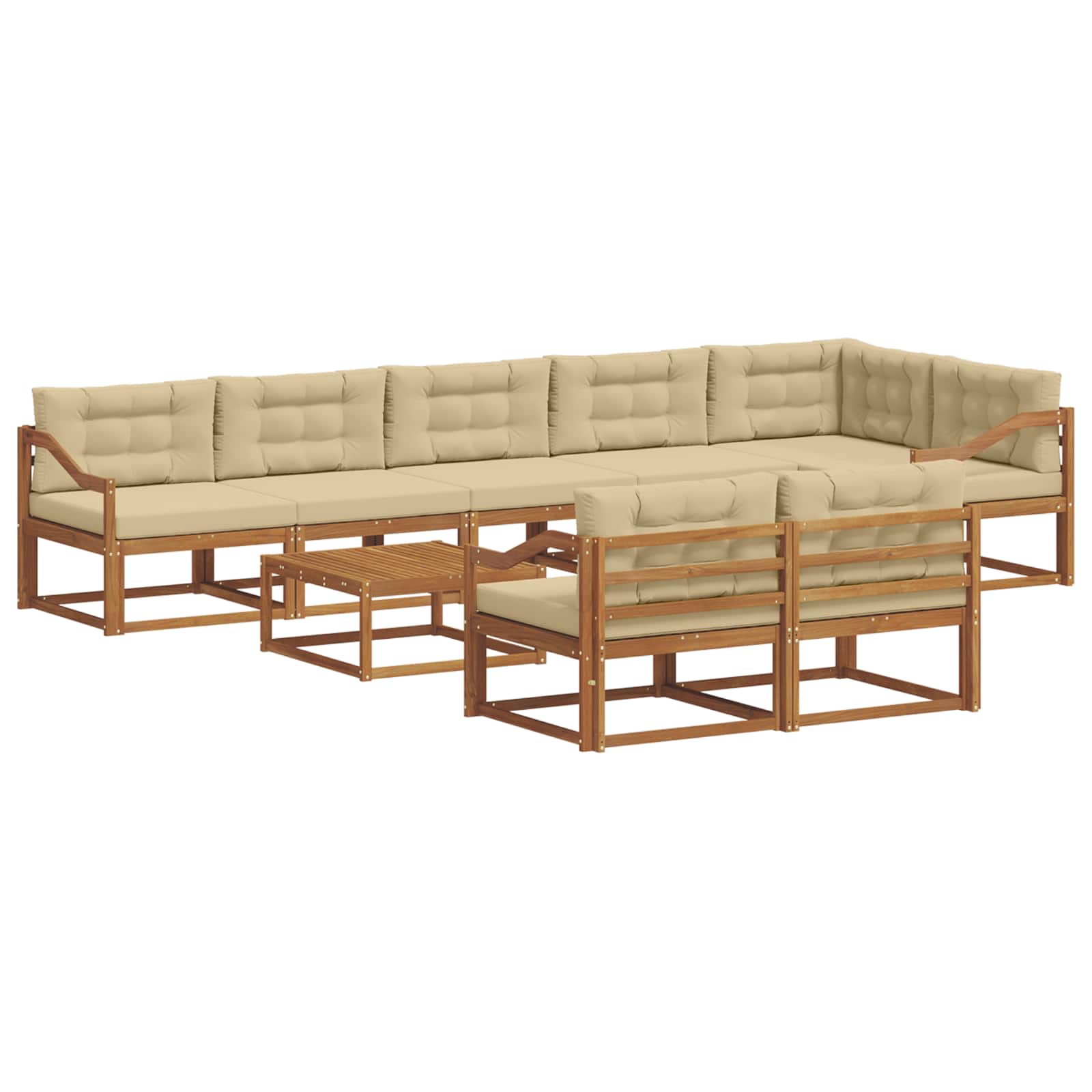 Outdoor-Sofagarnitur mit Kissen 9 pcs Natur und Beige