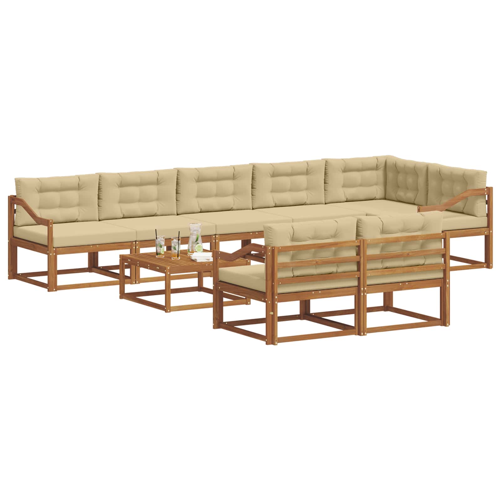 Outdoor-Sofagarnitur mit Kissen 9 pcs Natur und Beige