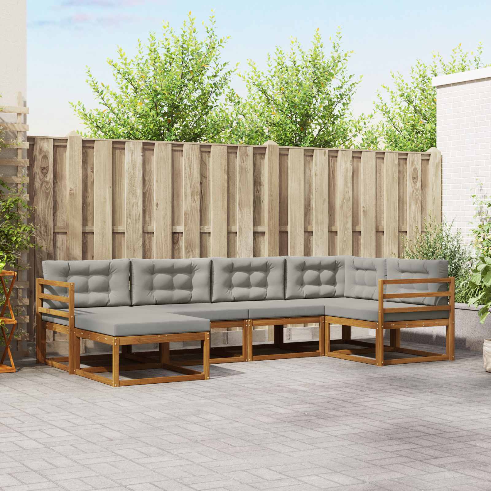 Outdoor-Sofagarnitur mit Kissen 6 pcs Natürlich und Hellgrau