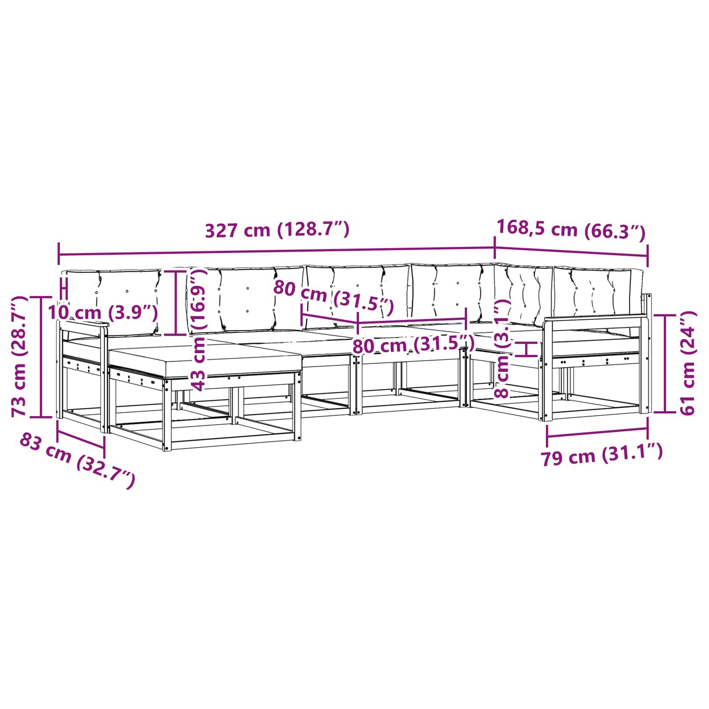 Outdoor-Sofagarnitur 6 stk. Natur und Anthrazit