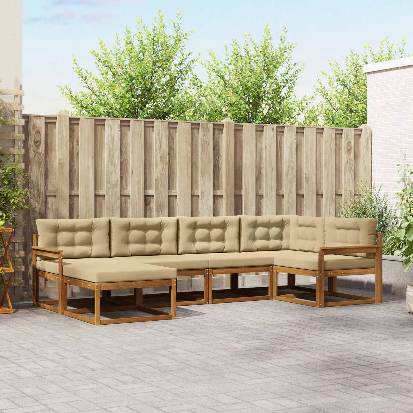 Outdoor-Sofagarnitur mit Kissen 6 pcs Natur und Beige