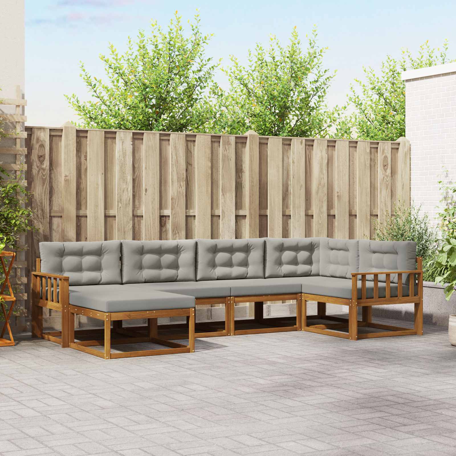 Outdoor-Sofagarnitur mit Kissen 6 pcs Natürlich und Hellgrau