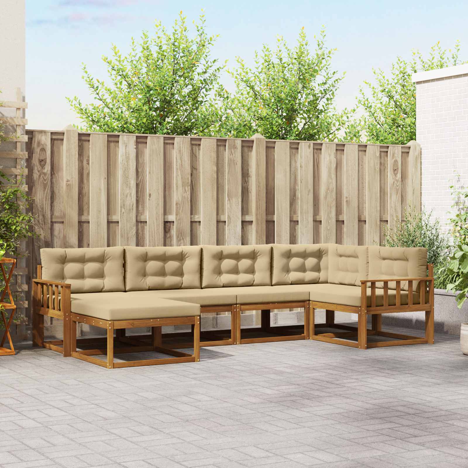 Outdoor-Sofagarnitur 6 stk. Natur und Beige