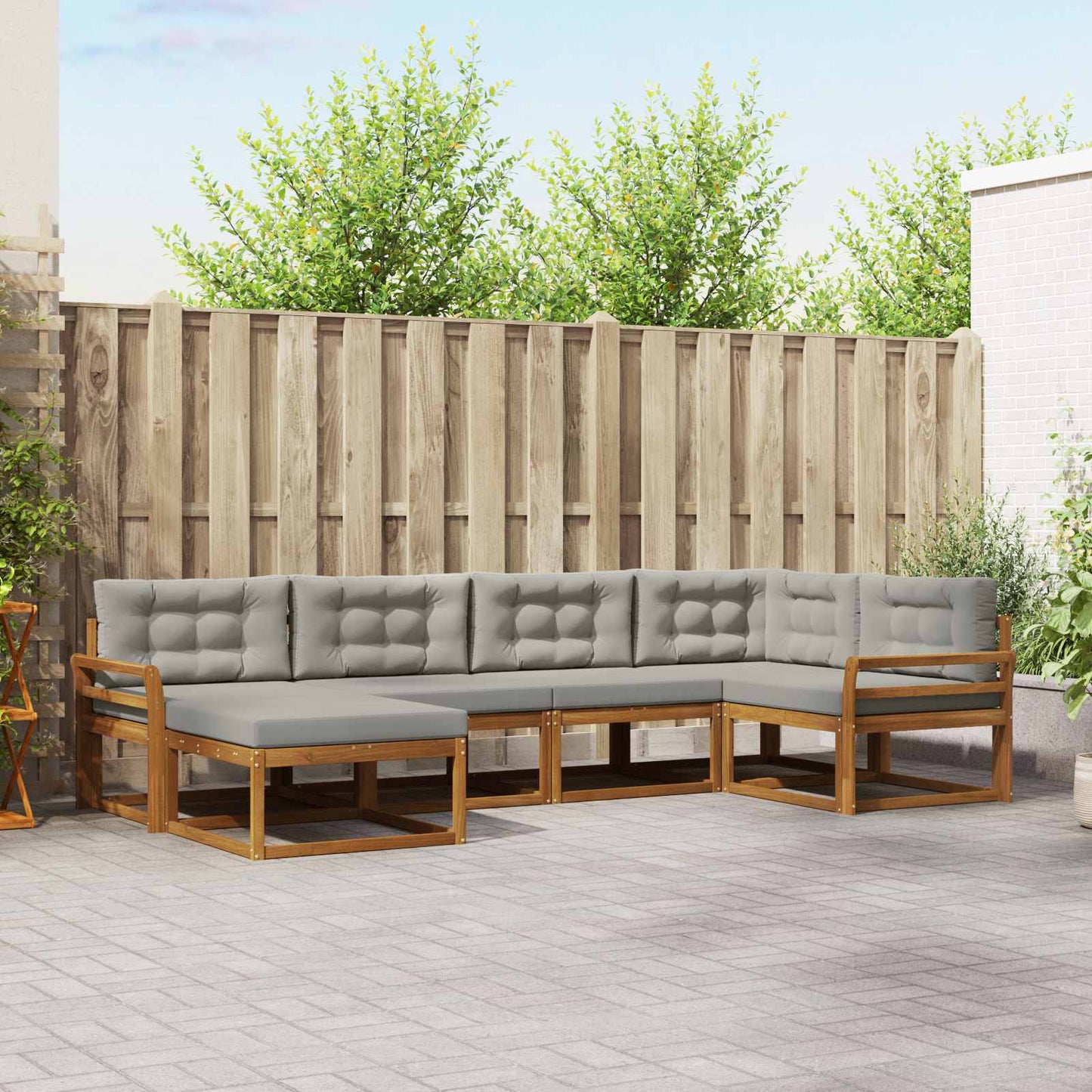Outdoor-Sofagarnitur mit Kissen 6 pcs Natürlich und Hellgrau