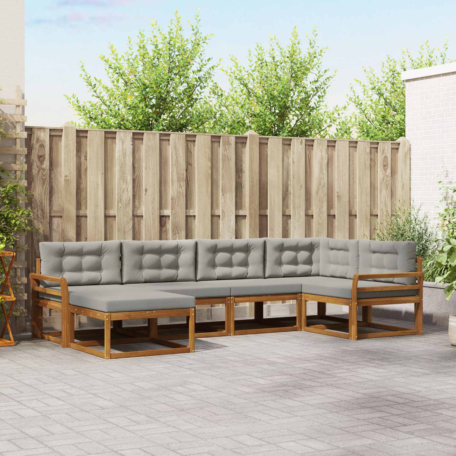 Outdoor-Sofagarnitur mit Kissen 6 pcs Natürlich und Hellgrau