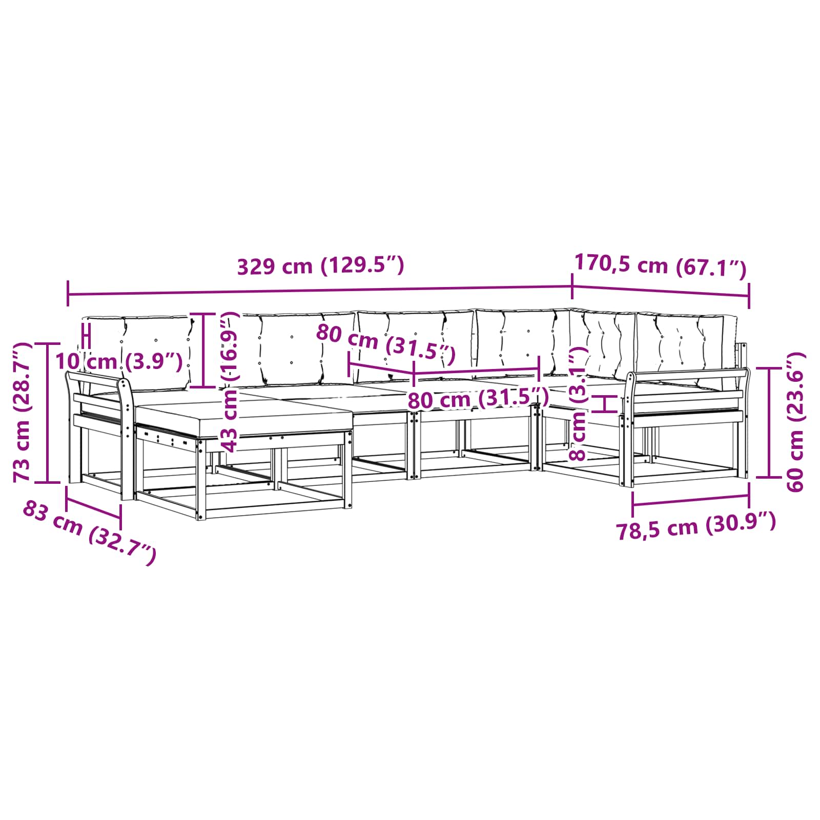 Outdoor-Sofagarnitur 6 stk. Natur und Anthrazit