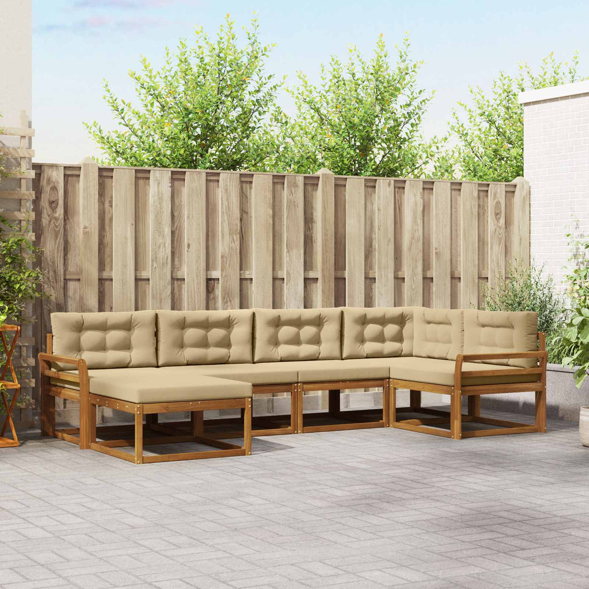 Outdoor-Sofagarnitur 6 stk. Natur und Beige