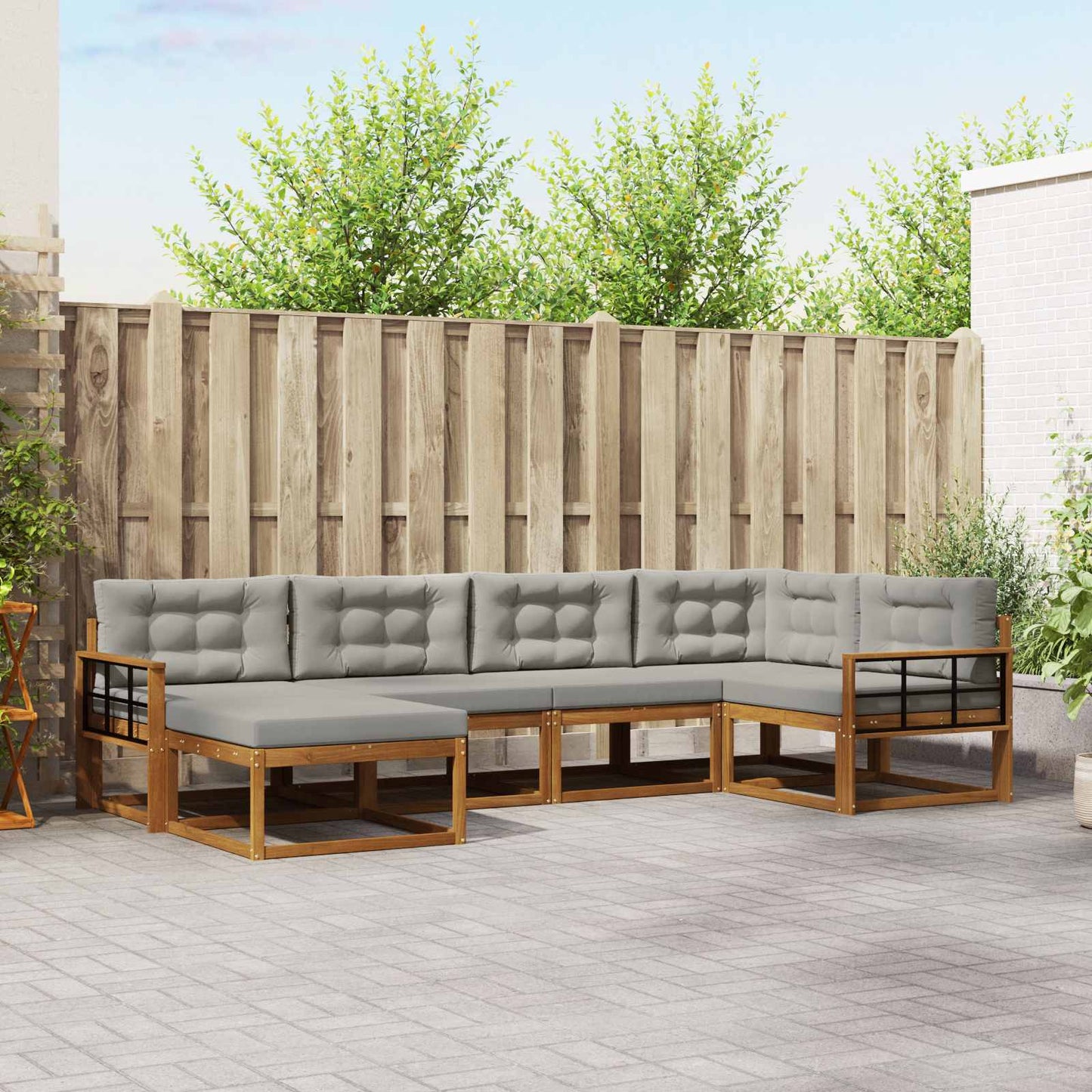 Outdoor-Sofagarnitur mit Kissen 6 pcs Natürlich und Hellgrau