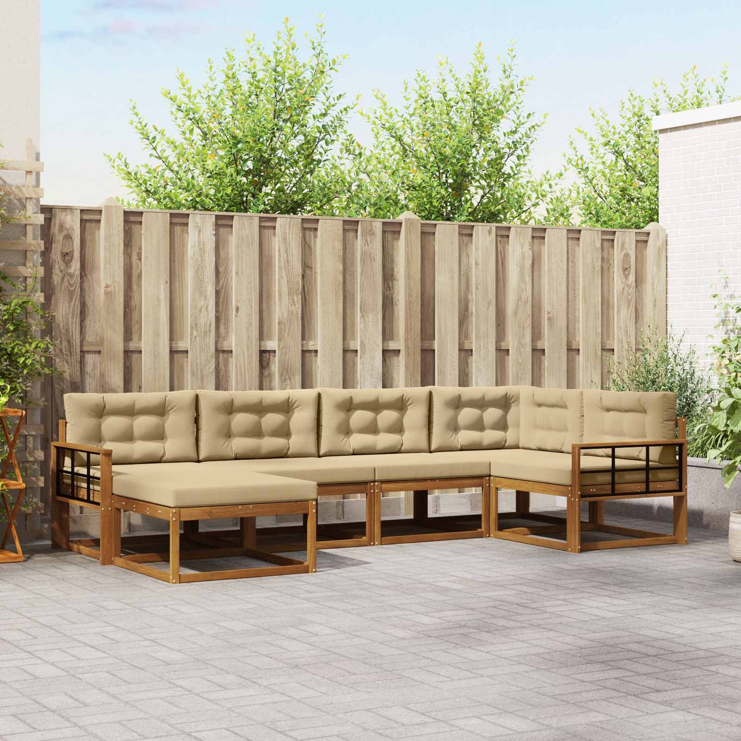 Outdoor-Sofagarnitur mit Kissen 6 pcs Natur und Beige