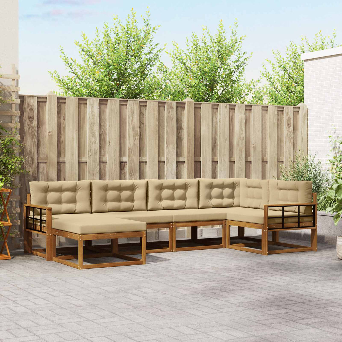 Outdoor-Sofagarnitur 6 stk. Natur und Beige