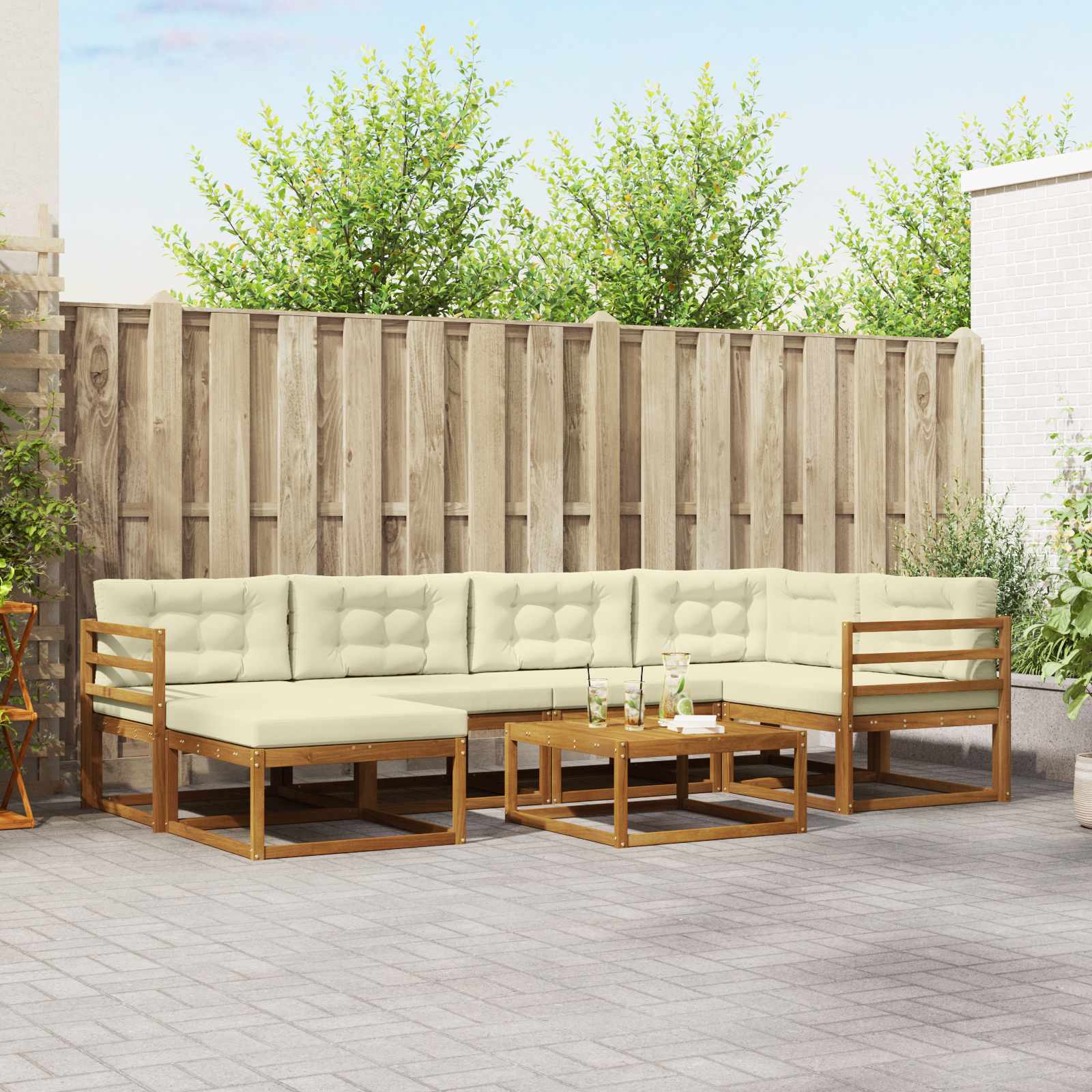 Outdoor-Sofagarnitur mit Kissen 7 pcs Natur und Creme