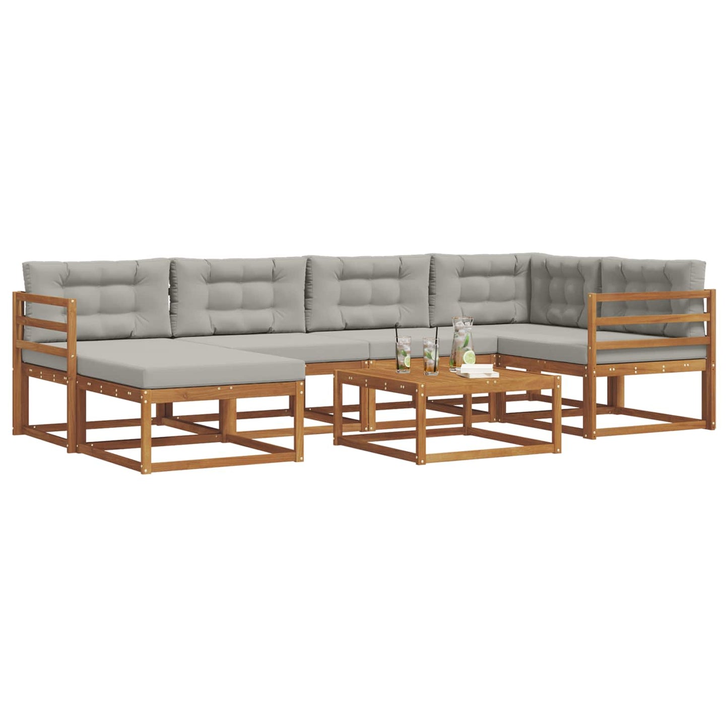 Outdoor-Sofagarnitur mit Kissen 7 pcs Natürlich und Hellgrau