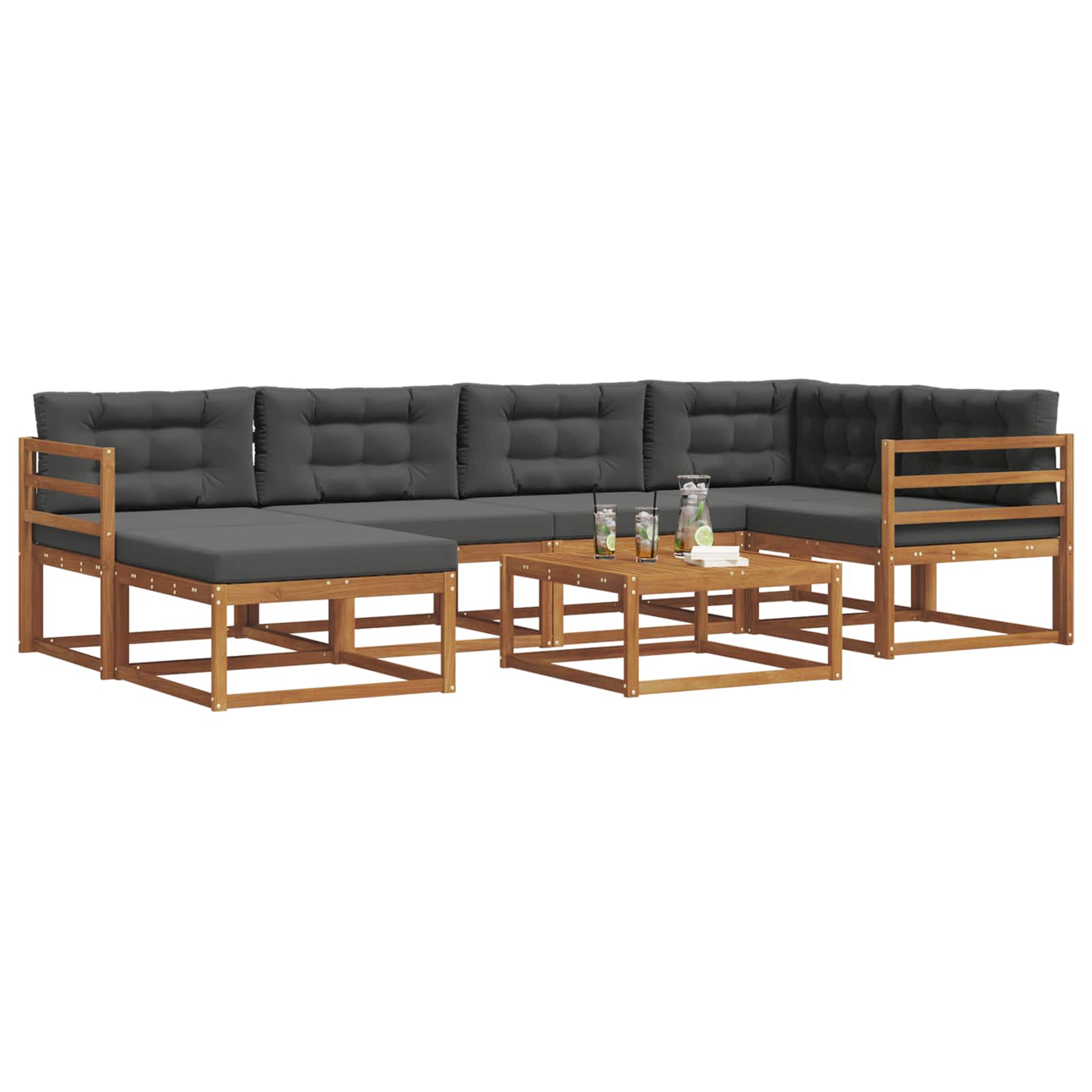 Outdoor-Sofagarnitur mit Kissen 7 pcs Natur und Anthrazit