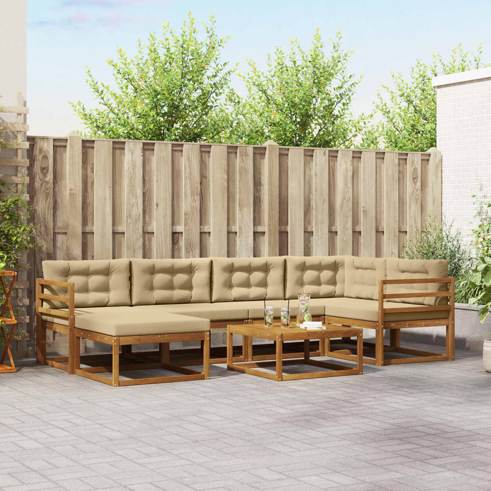 Outdoor-Sofagarnitur mit Kissen 7 pcs Natur und Beige