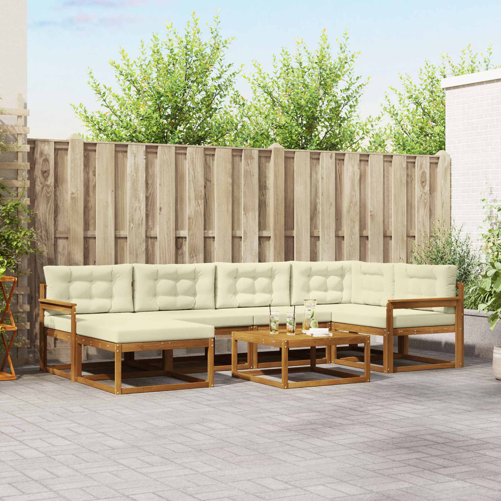 Outdoor-Sofagarnitur mit Kissen 7 pcs Natur und Creme