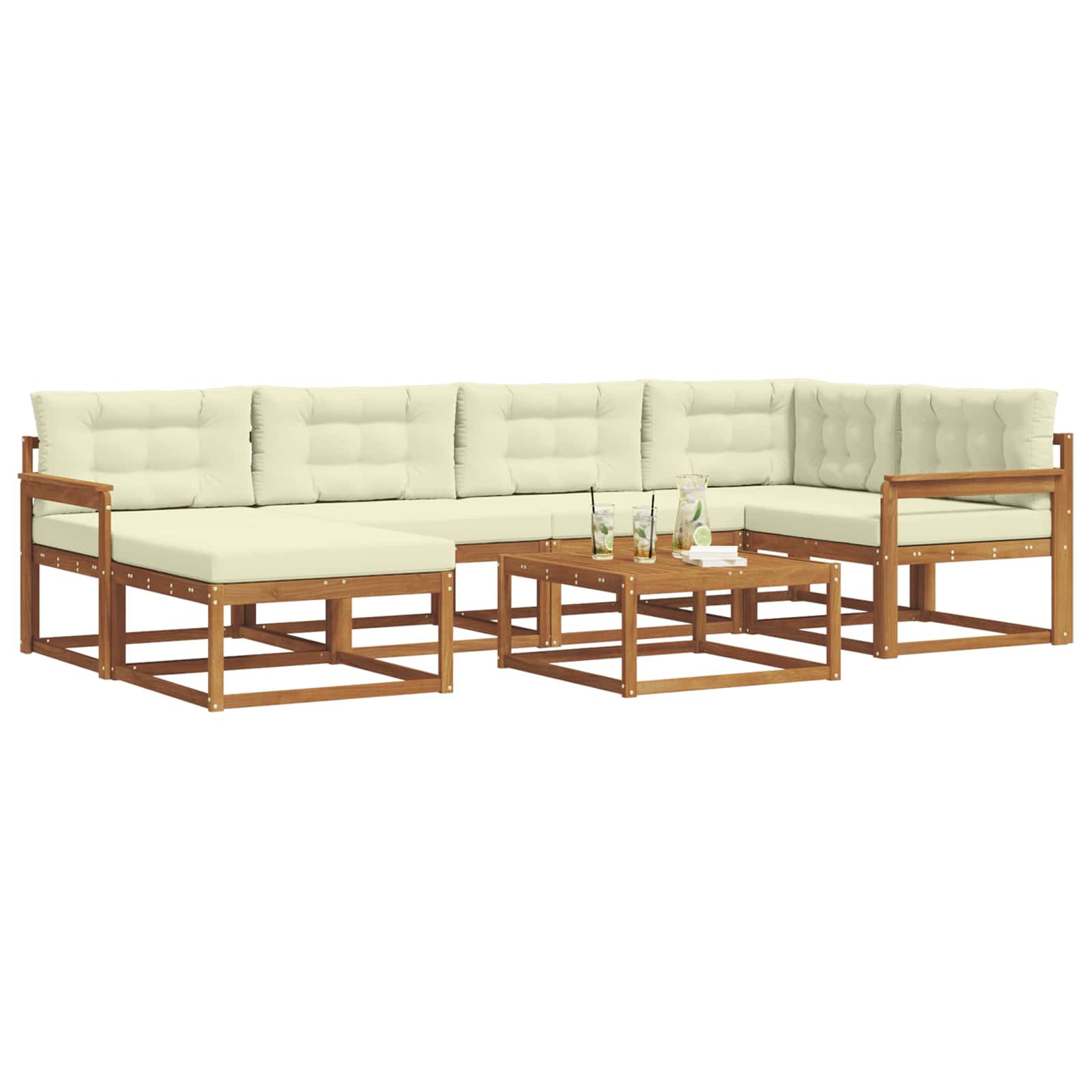 Outdoor-Sofagarnitur mit Kissen 7 pcs Natur und Creme