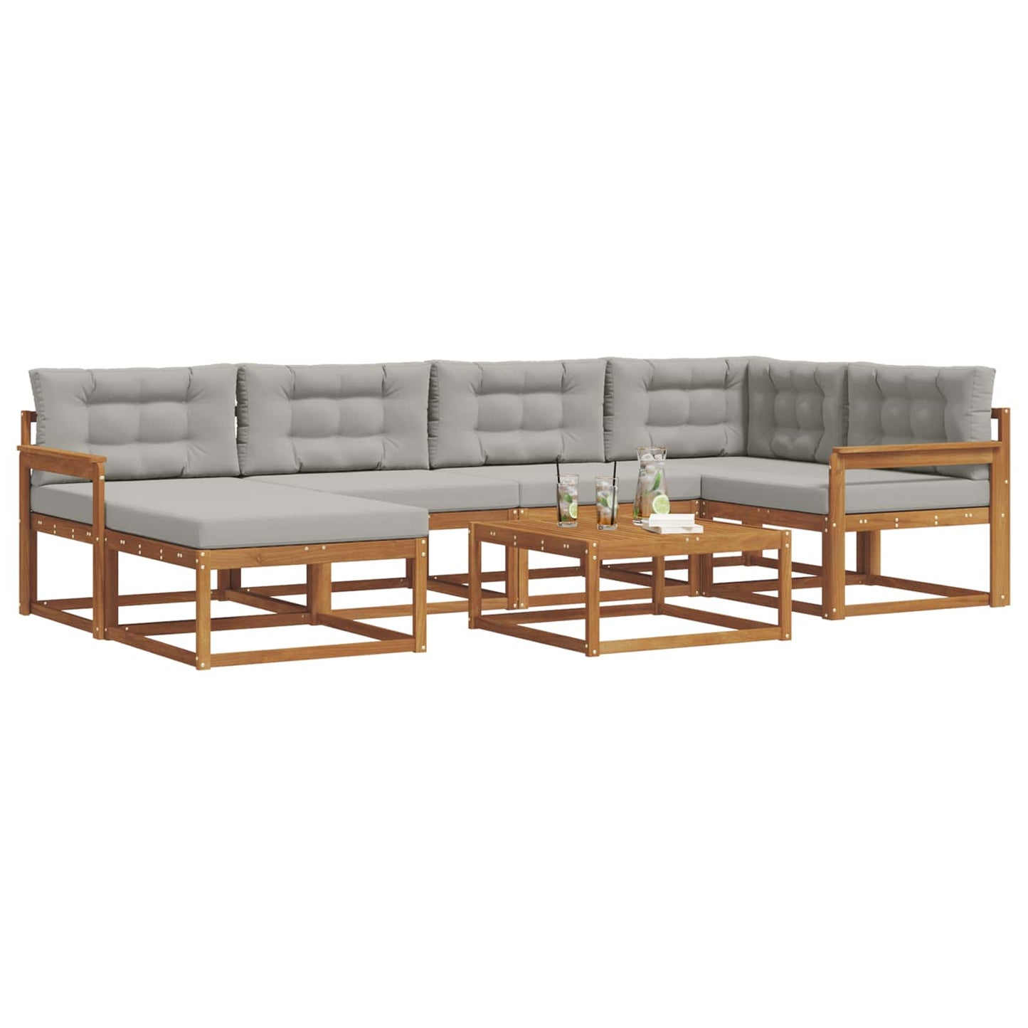 Outdoor-Sofagarnitur mit Kissen 7 pcs Natürlich und Hellgrau