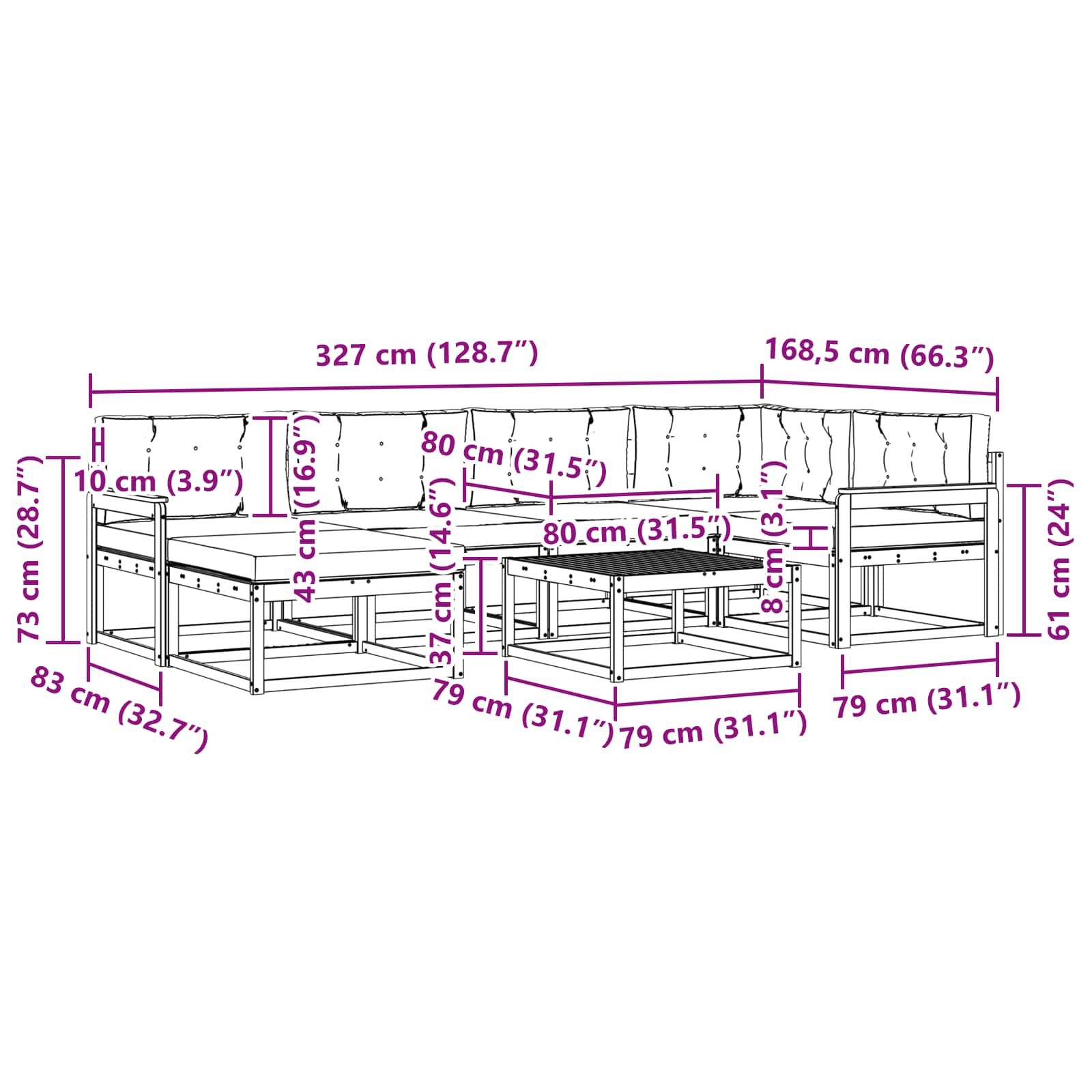 Outdoor-Sofagarnitur mit Kissen 7 pcs Natürlich und Hellgrau