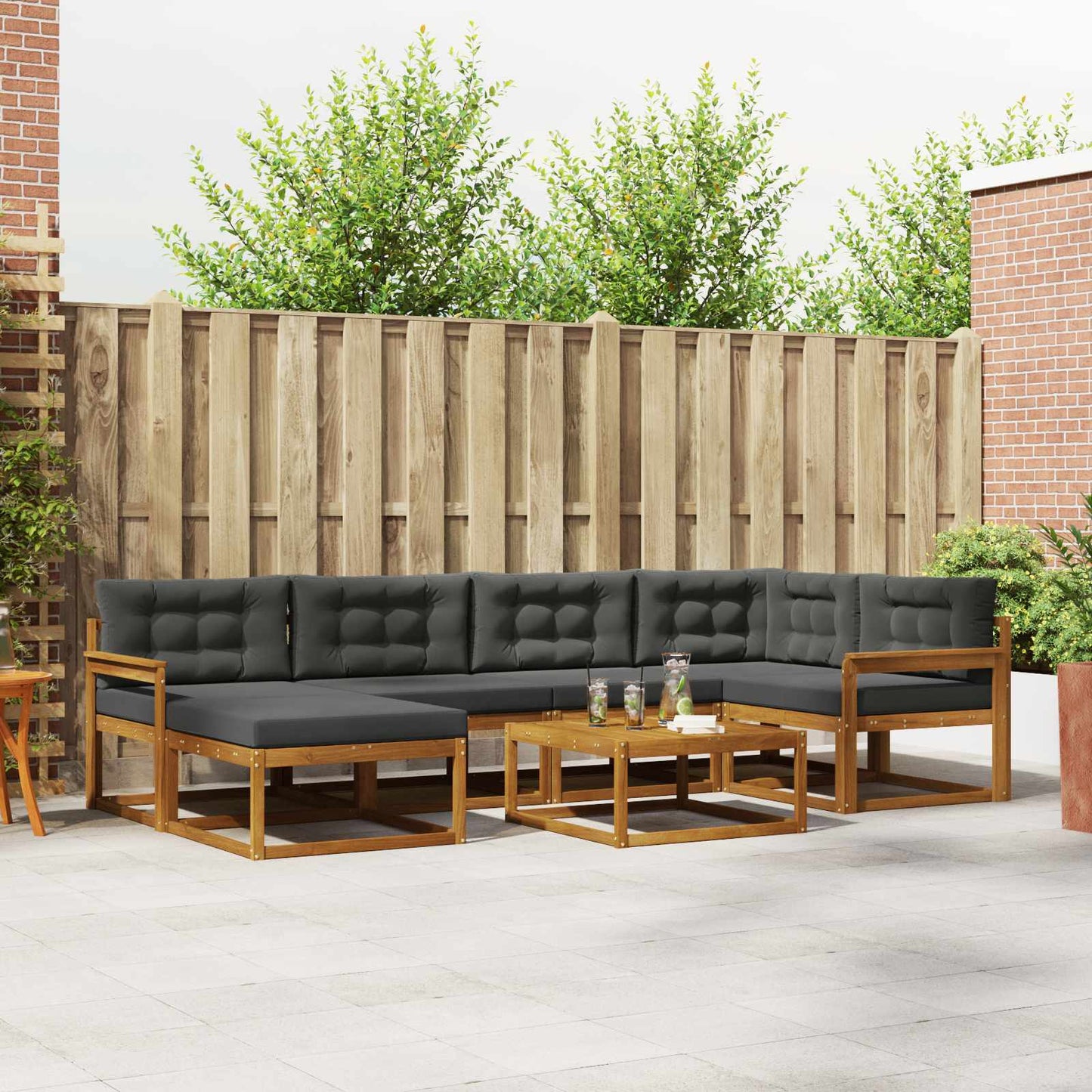 Outdoor-Sofagarnitur mit Kissen 7 pcs Natur und Anthrazit