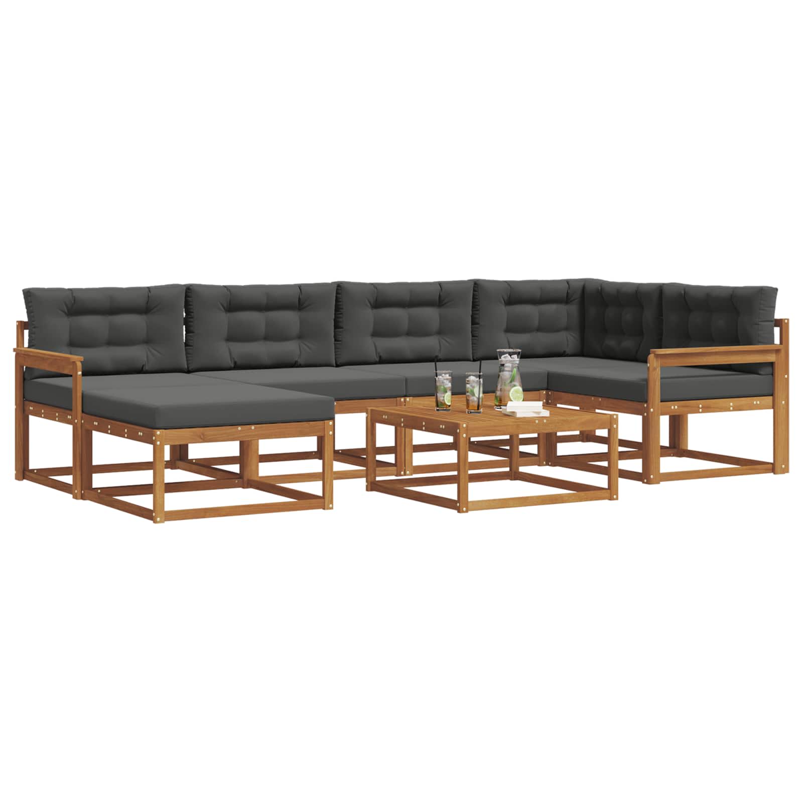 Outdoor-Sofagarnitur mit Kissen 7 pcs Natur und Anthrazit