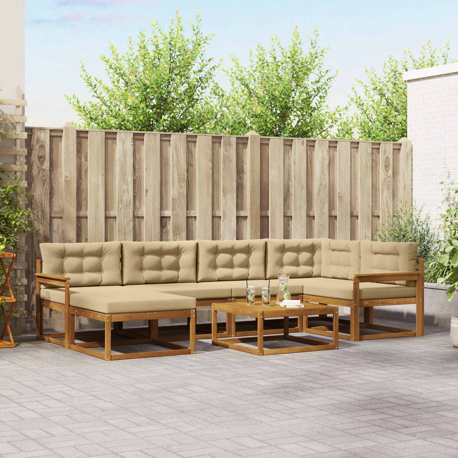 Outdoor-Sofagarnitur mit Kissen 7 pcs Natur und Beige