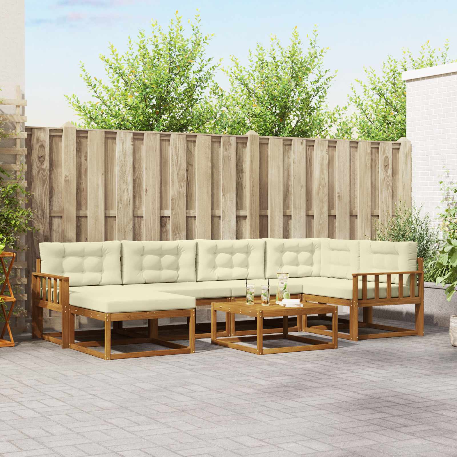 Outdoor-Sofagarnitur mit Kissen 7 pcs Natur und Creme