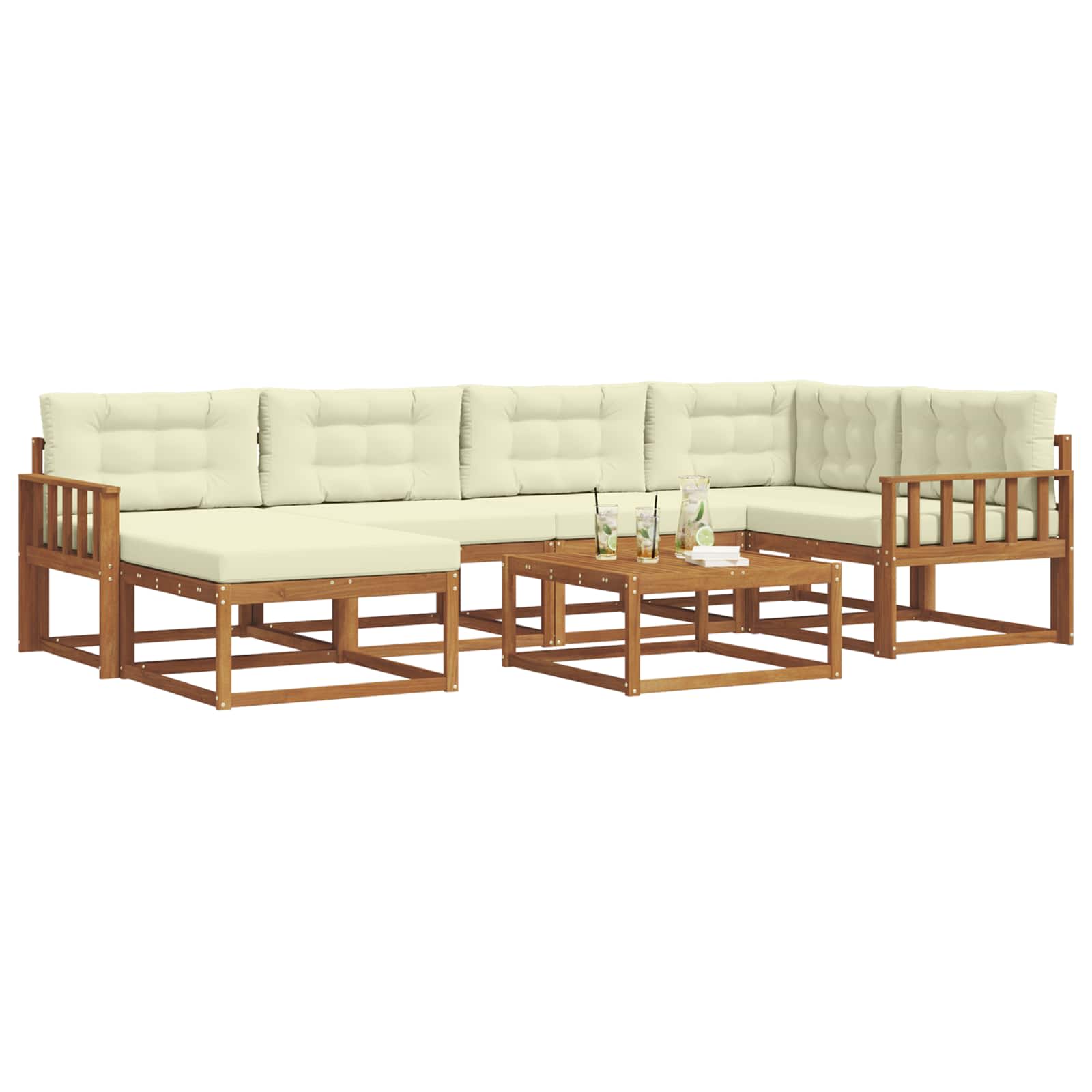 Outdoor-Sofagarnitur mit Kissen 7 pcs Natur und Creme