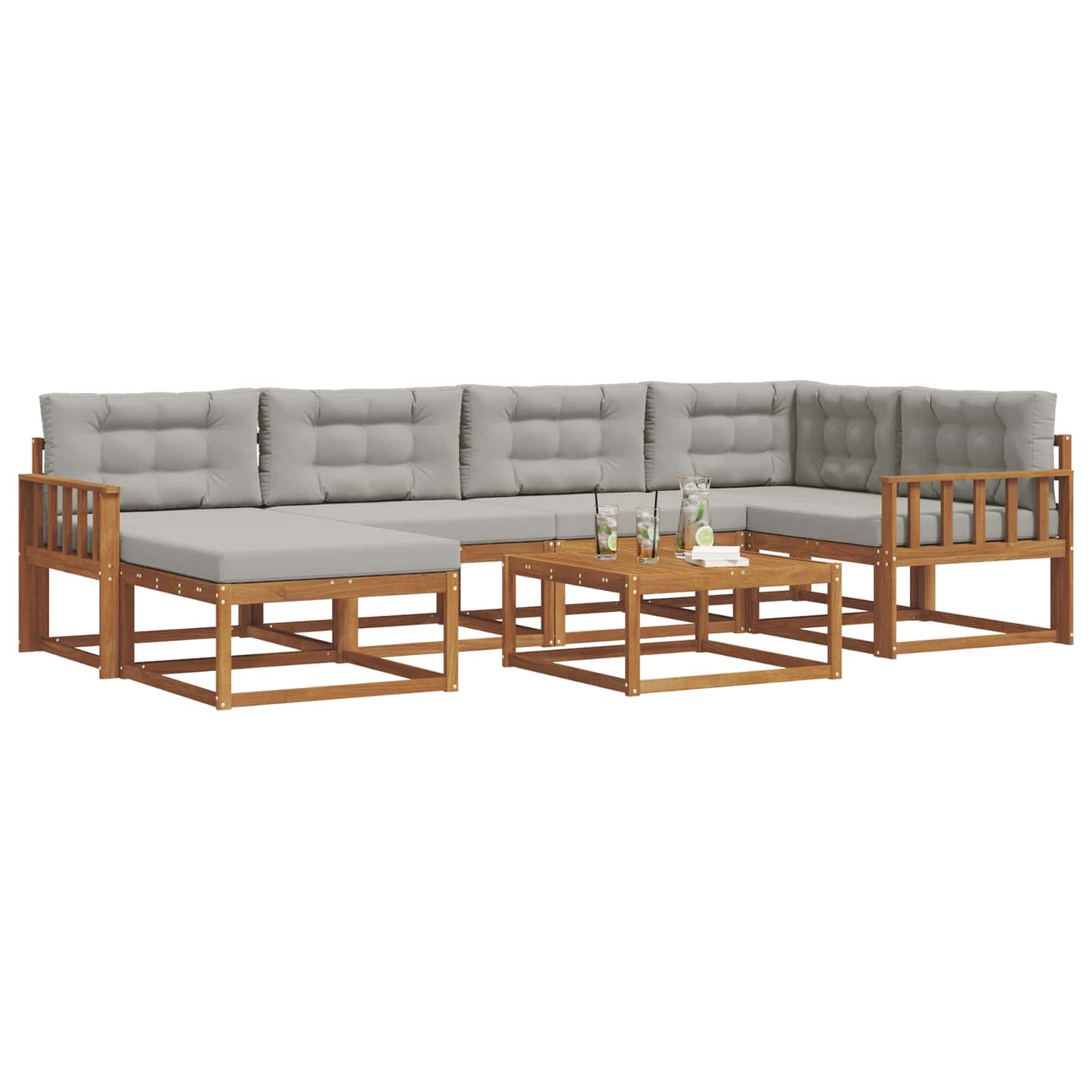 Outdoor-Sofagarnitur mit Kissen 7 pcs Natürlich und Hellgrau