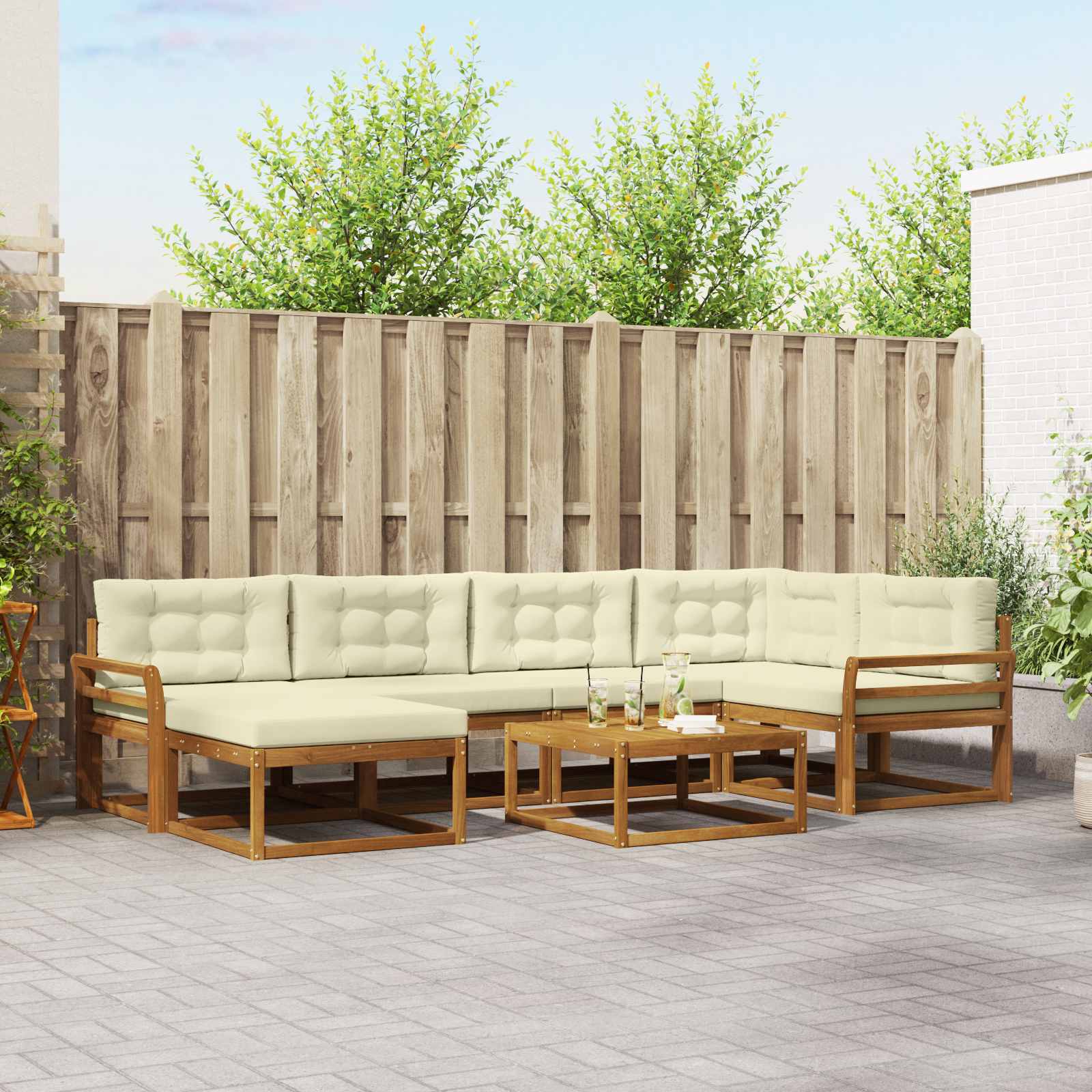 Outdoor-Sofagarnitur mit Kissen 7 pcs Natur und Creme
