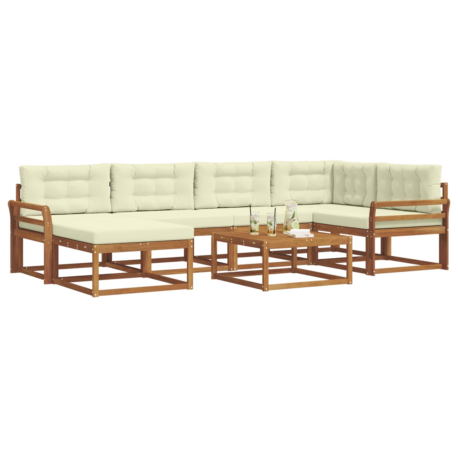 Outdoor-Sofagarnitur mit Kissen 7 pcs Natur und Creme