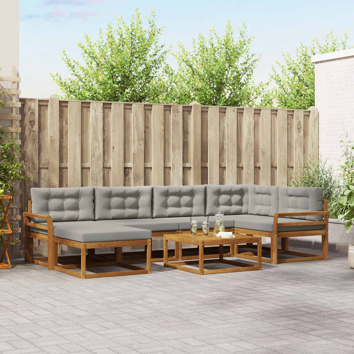 Outdoor-Sofagarnitur mit Kissen 7 pcs Natürlich und Hellgrau