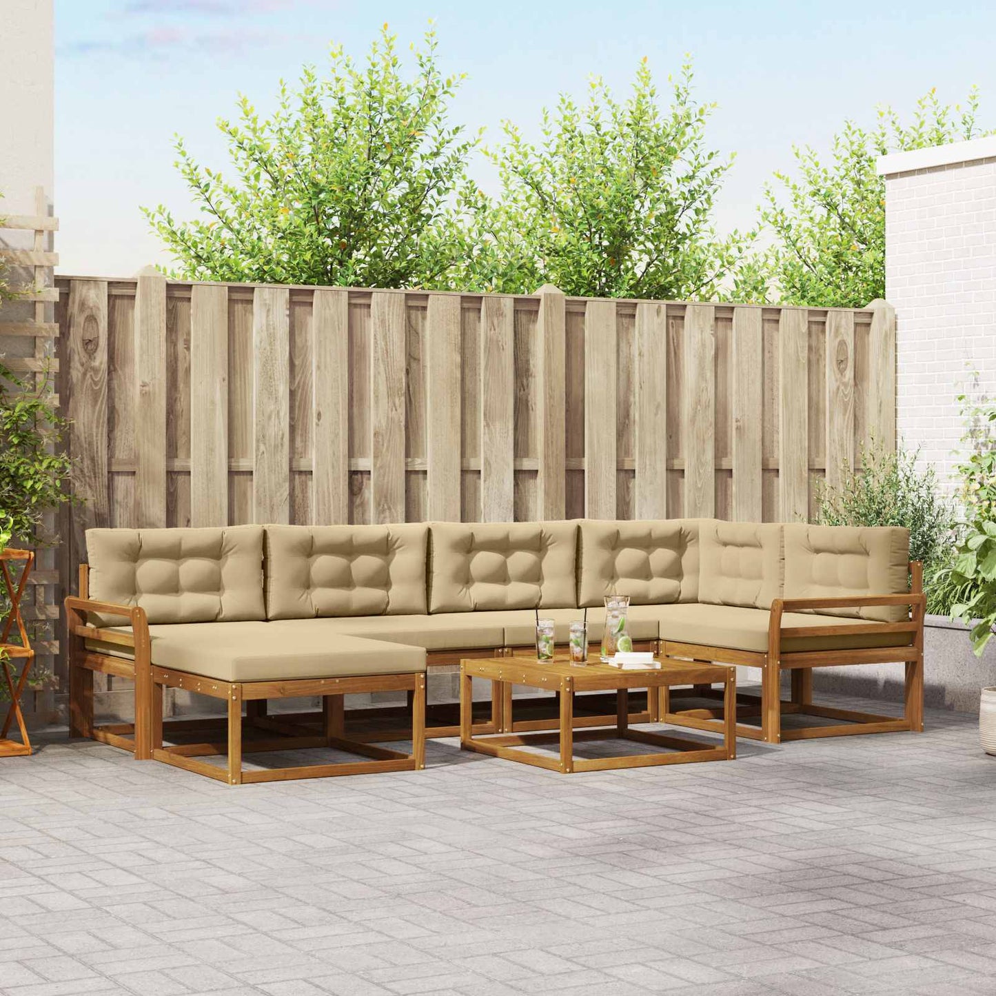 Outdoor-Sofagarnitur mit Kissen 7 pcs Natur und Beige