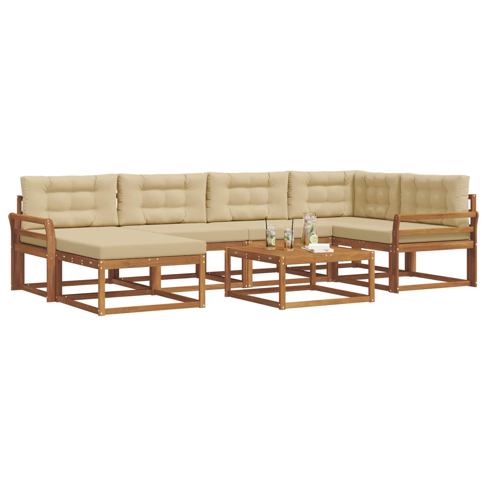 Outdoor-Sofagarnitur mit Kissen 7 pcs Natur und Beige