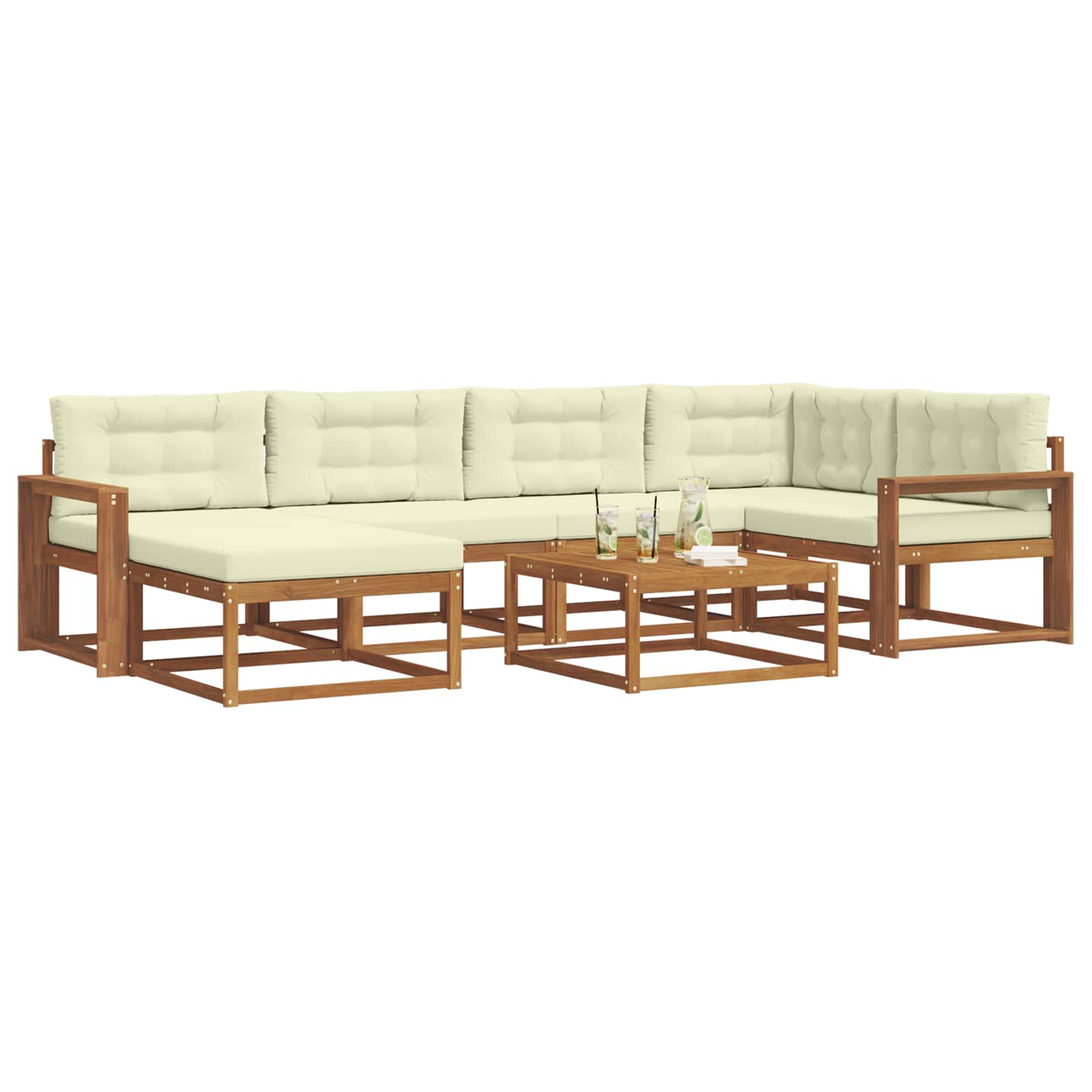 Outdoor-Sofagarnitur mit Kissen 7 pcs Natur und Creme