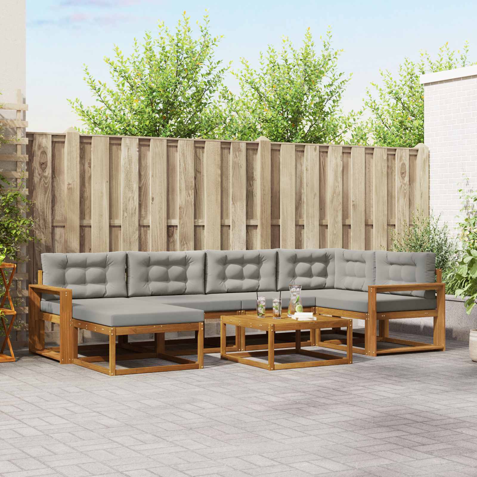 Outdoor-Sofagarnitur mit Kissen 7 pcs Natürlich und Hellgrau