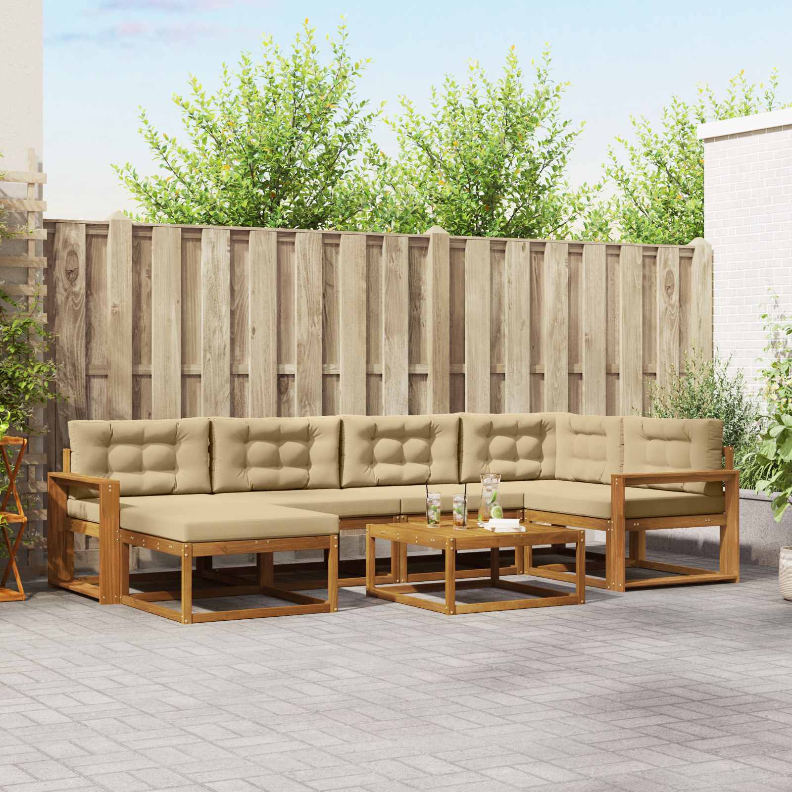 Outdoor-Sofagarnitur mit Kissen 7 pcs Natur und Beige