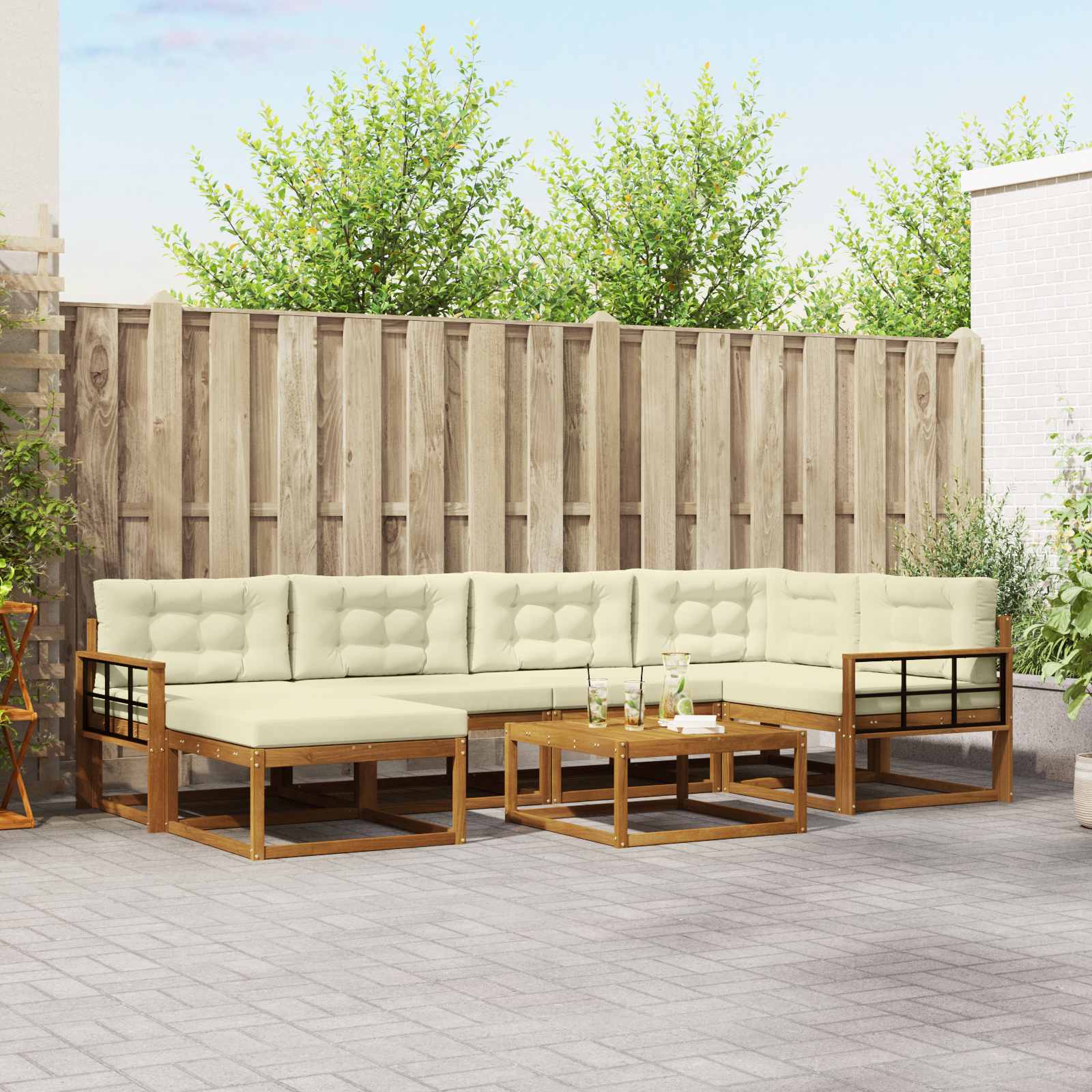 Outdoor-Sofagarnitur mit Kissen 7 pcs Natur und Creme