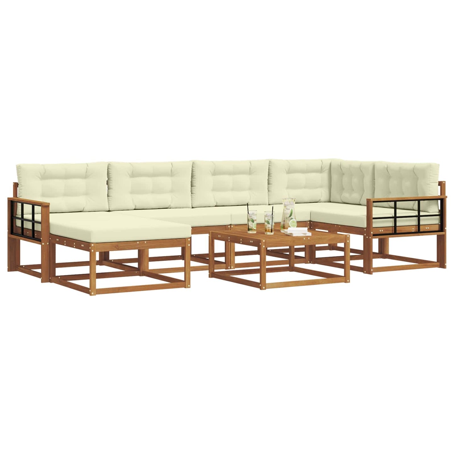 Outdoor-Sofagarnitur mit Kissen 7 pcs Natur und Creme