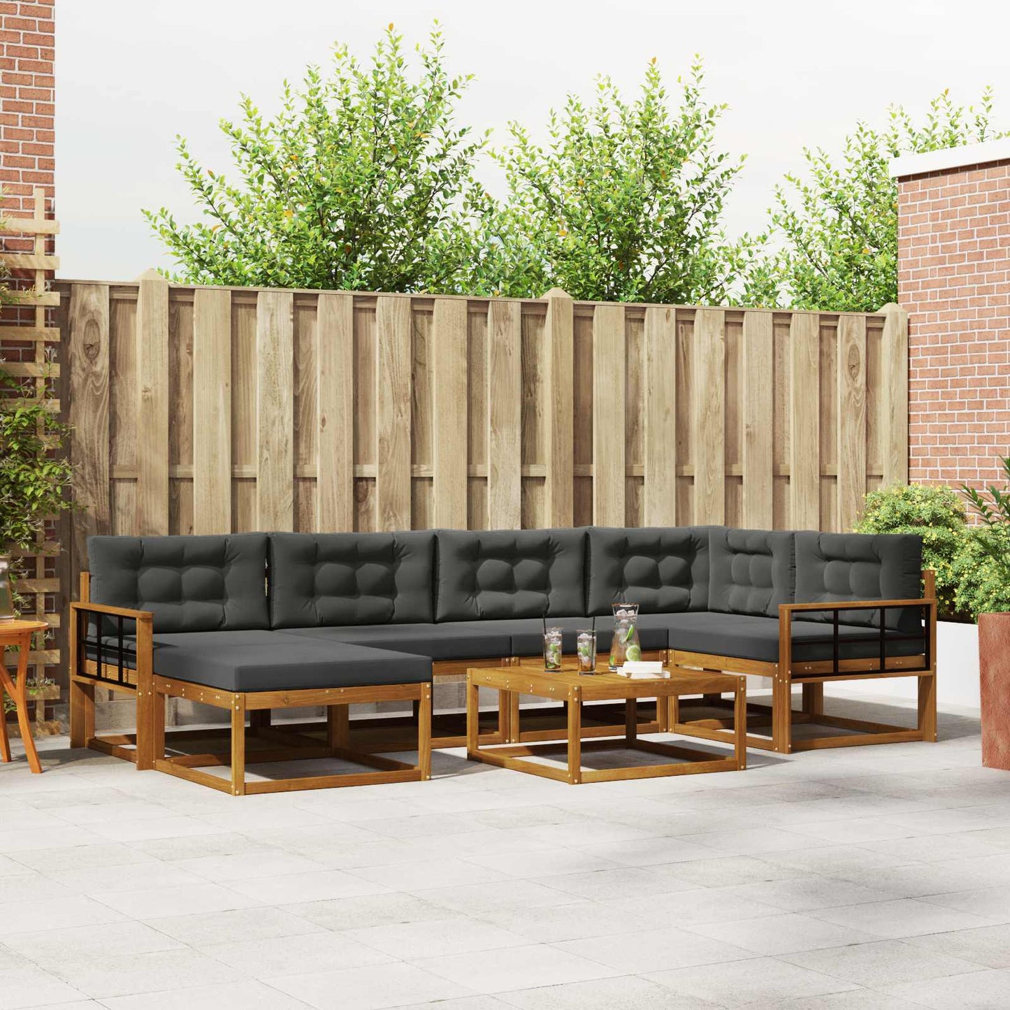 Outdoor-Sofagarnitur mit Kissen 7 pcs Natur und Anthrazit
