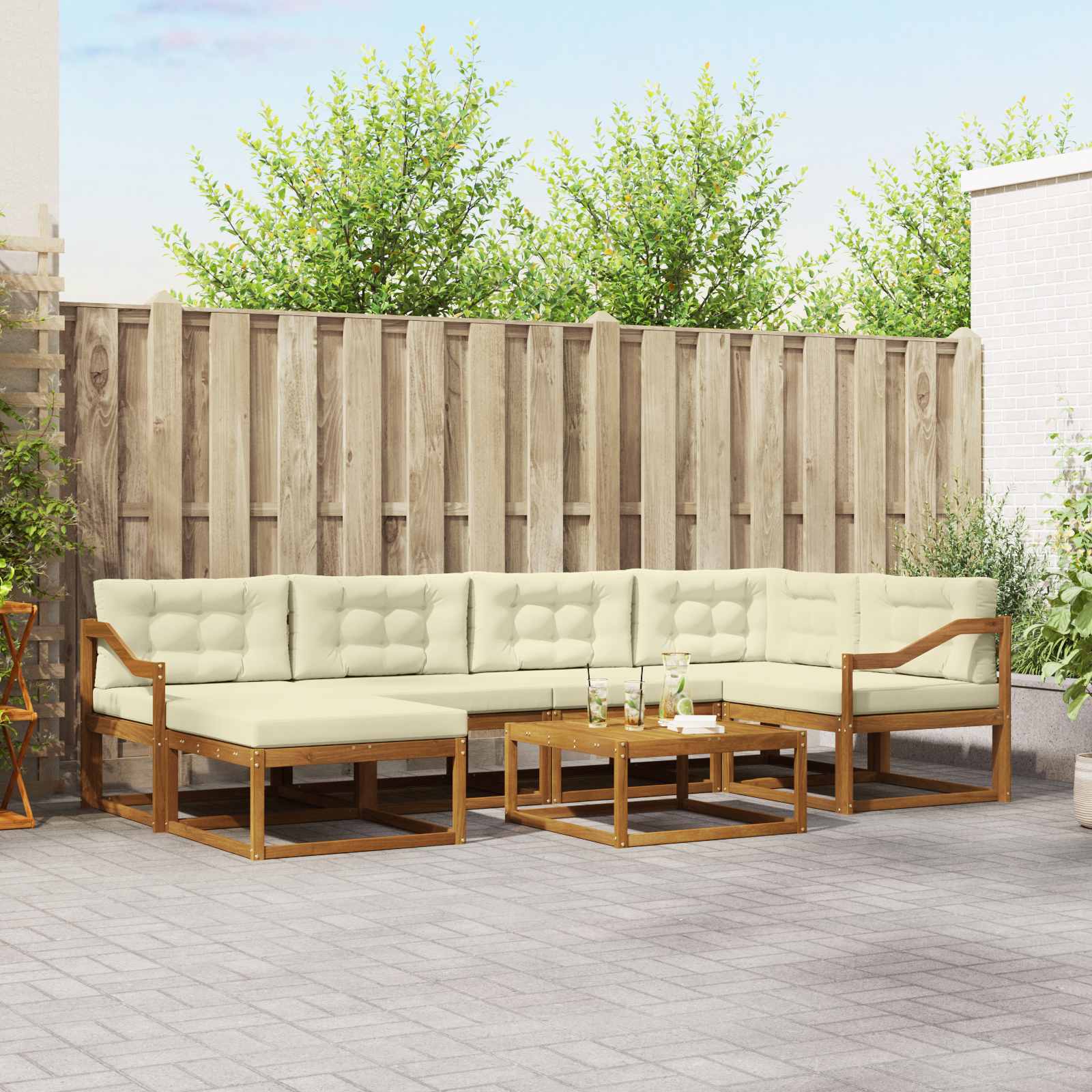 Outdoor-Sofagarnitur mit Kissen 7 pcs Natur und Creme