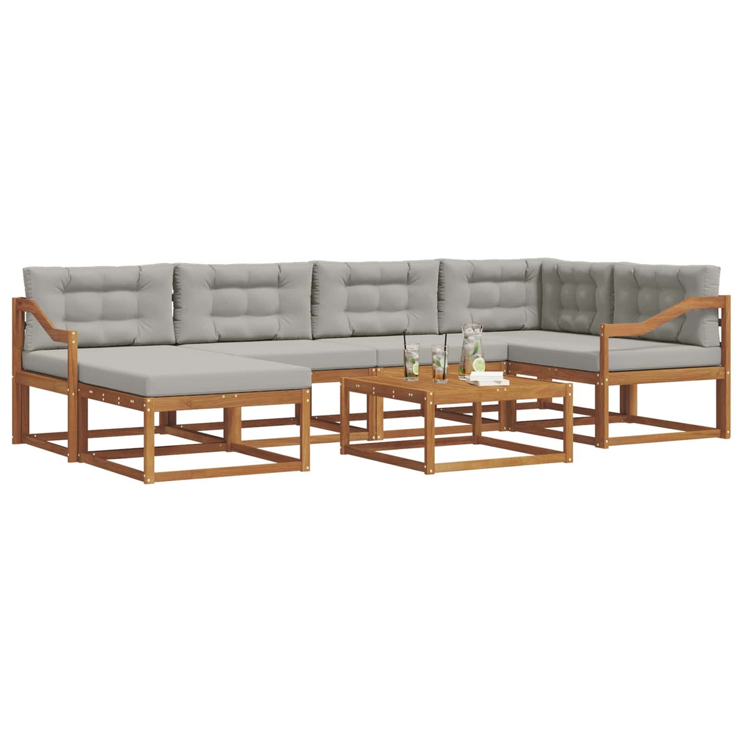 Outdoor-Sofagarnitur mit Kissen 7 pcs Natürlich und Hellgrau
