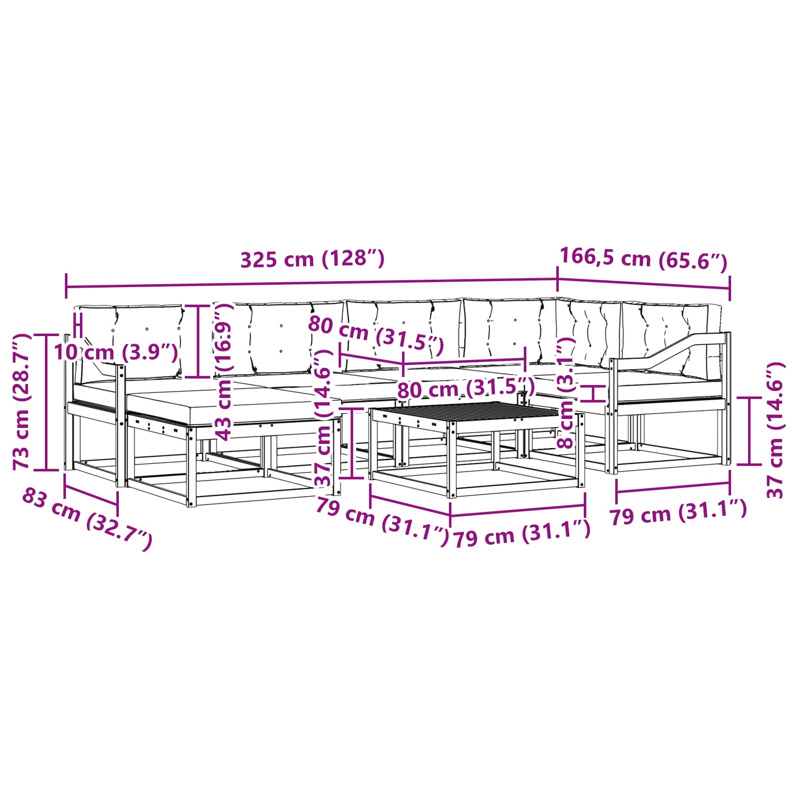 Outdoor-Sofagarnitur mit Kissen 7 pcs Natürlich und Hellgrau