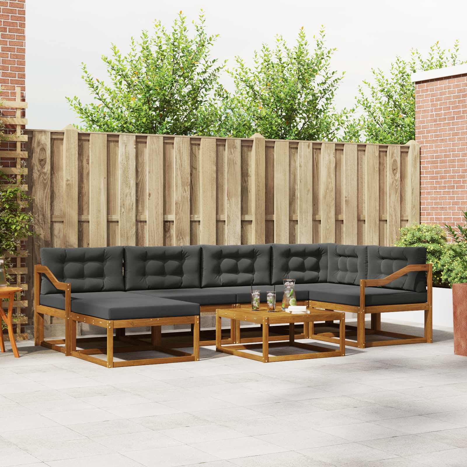 Outdoor-Sofagarnitur mit Kissen 7 pcs Natur und Anthrazit