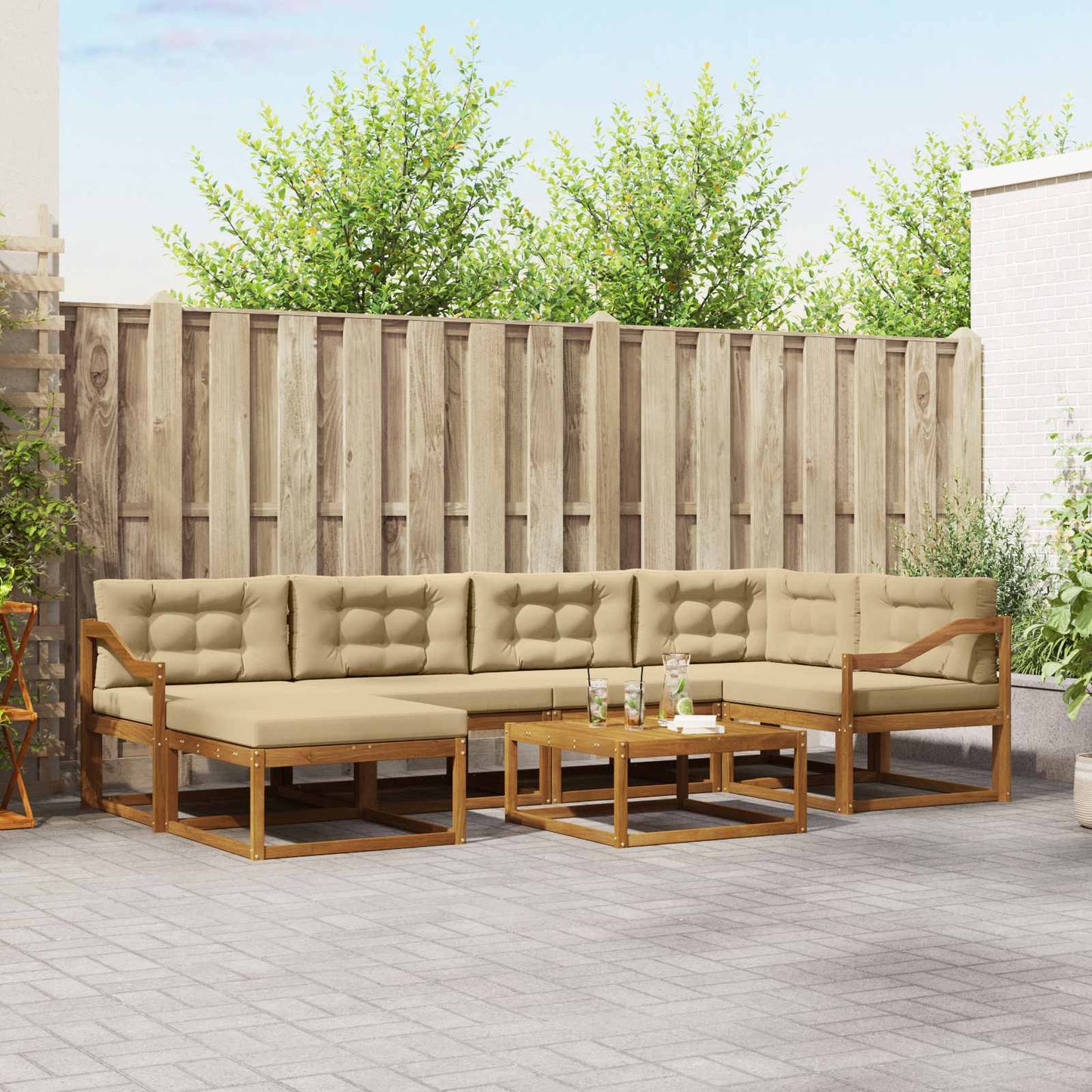 Outdoor-Sofagarnitur mit Kissen 7 pcs Natur und Beige