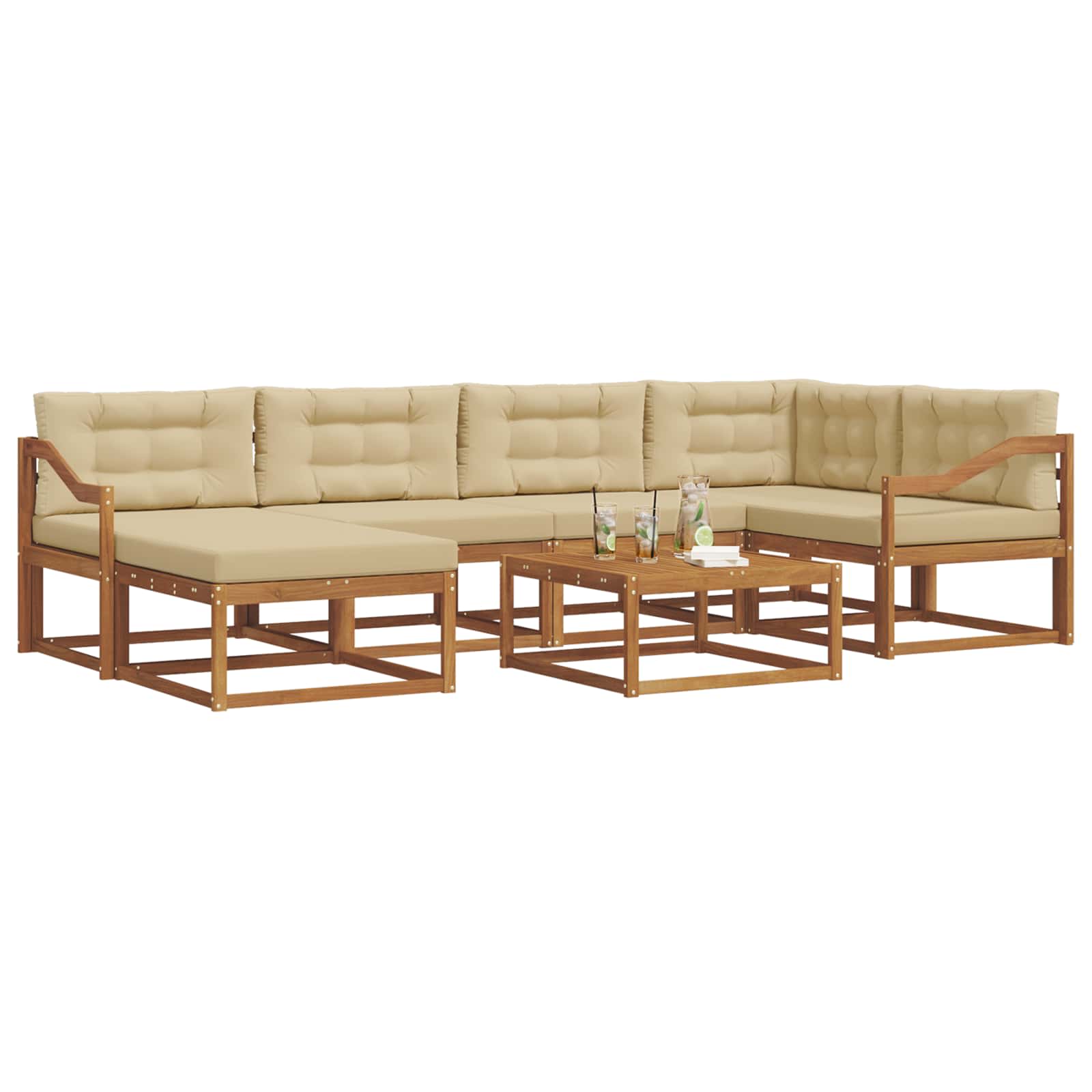 Outdoor-Sofagarnitur mit Kissen 7 pcs Natur und Beige