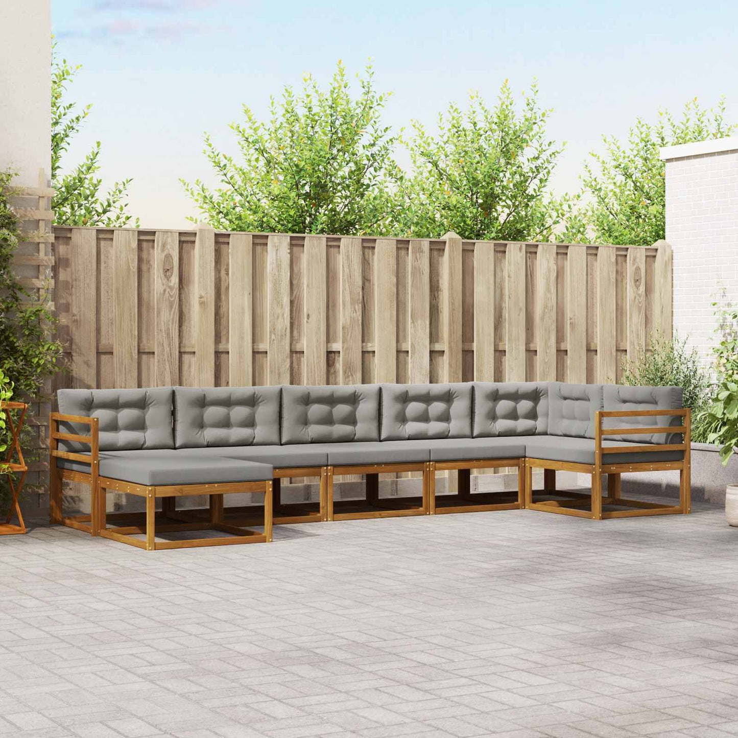 Outdoor-Sofagarnitur mit Kissen 7 pcs Natürlich und Hellgrau