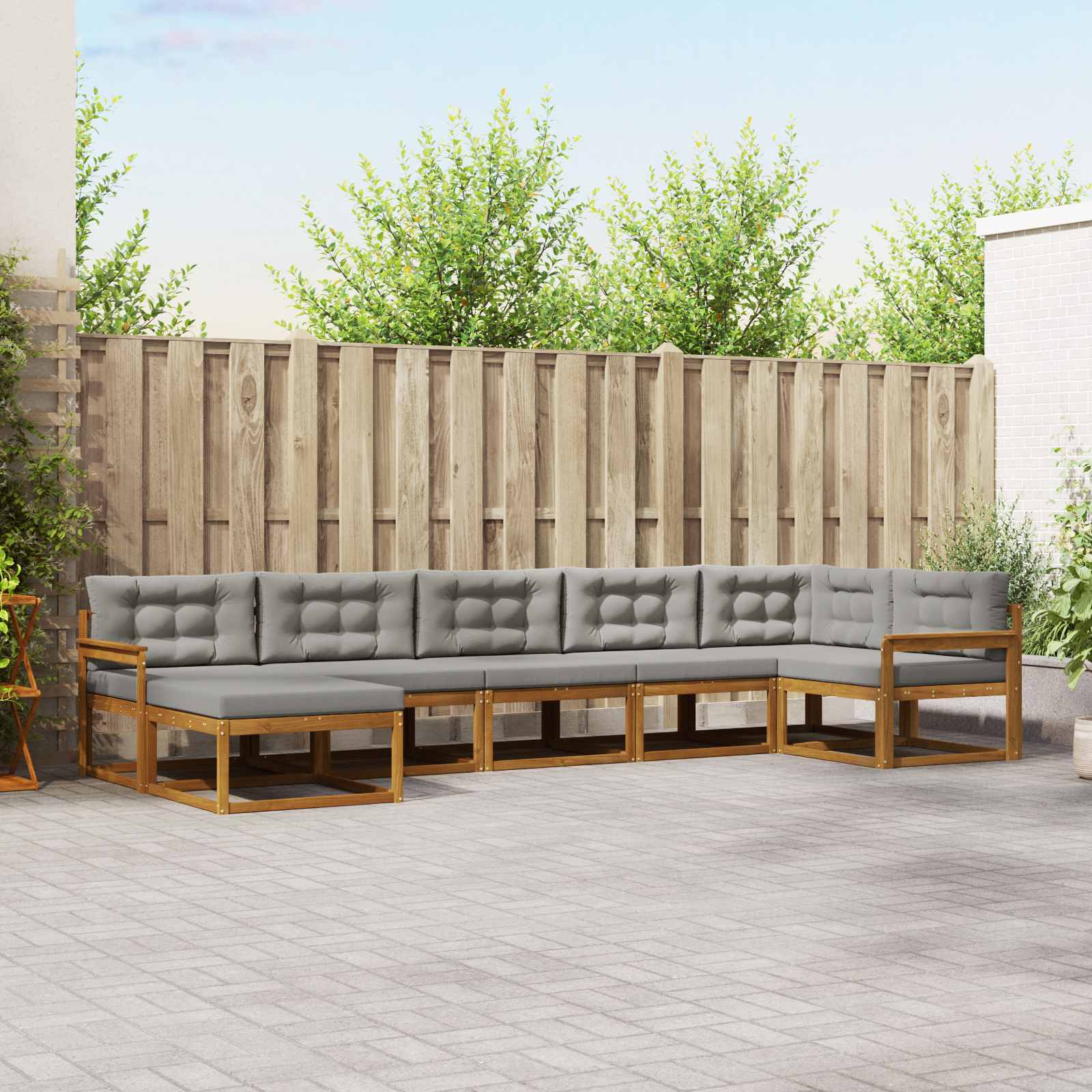 Outdoor-Sofagarnitur mit Kissen 7 pcs Natürlich und Hellgrau