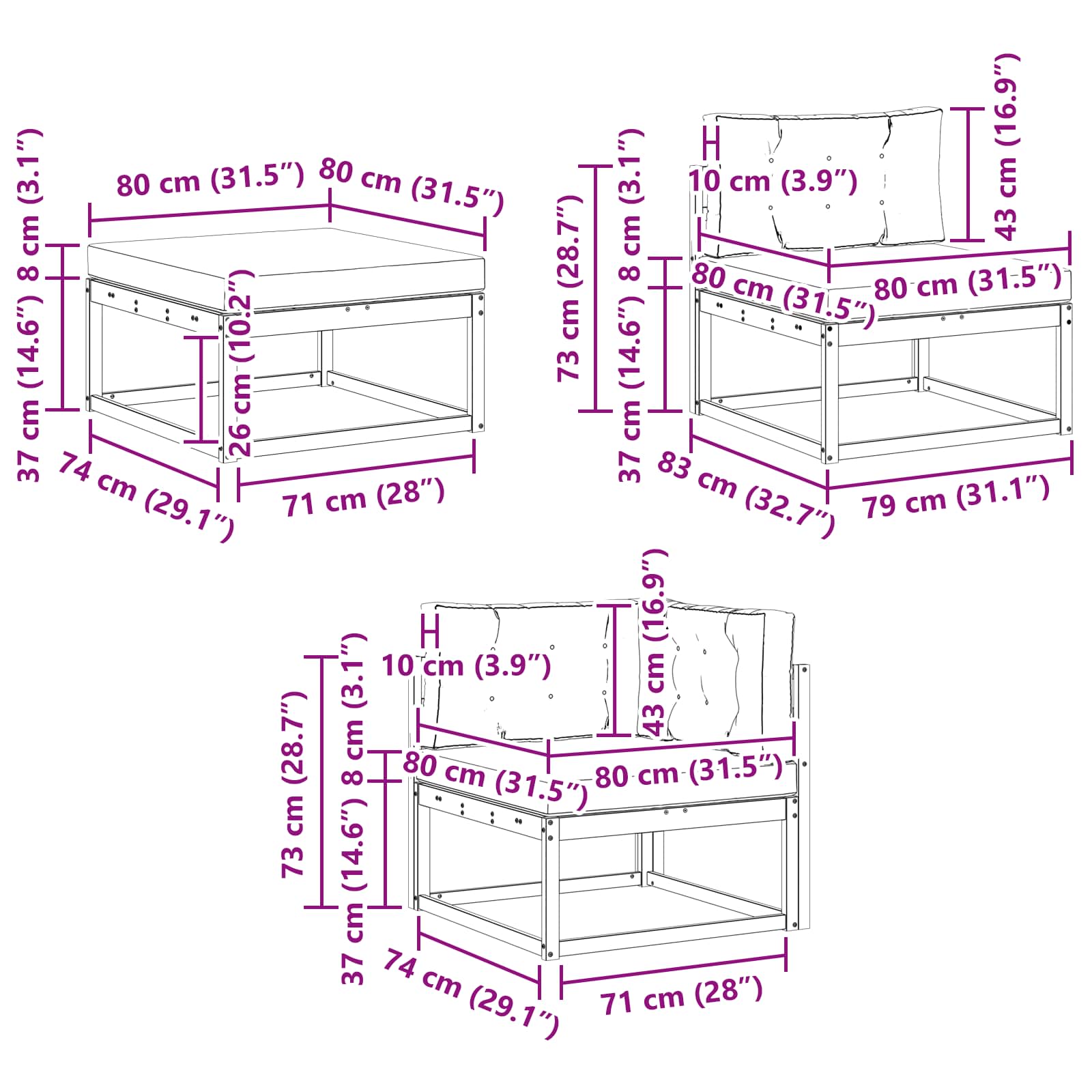 Outdoor-Sofagarnitur 7 stk. Natur und Anthrazit